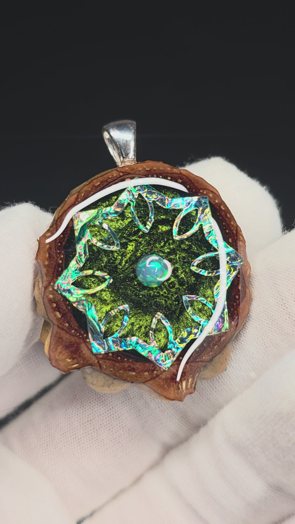 Small Knobcone Pinecone W/ Ethiopian Opal .925 Sterling Silver Bail
