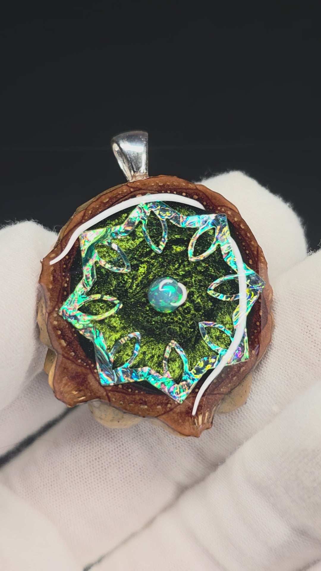 Small Knobcone Pinecone W/ Ethiopian Opal .925 Sterling Silver Bail