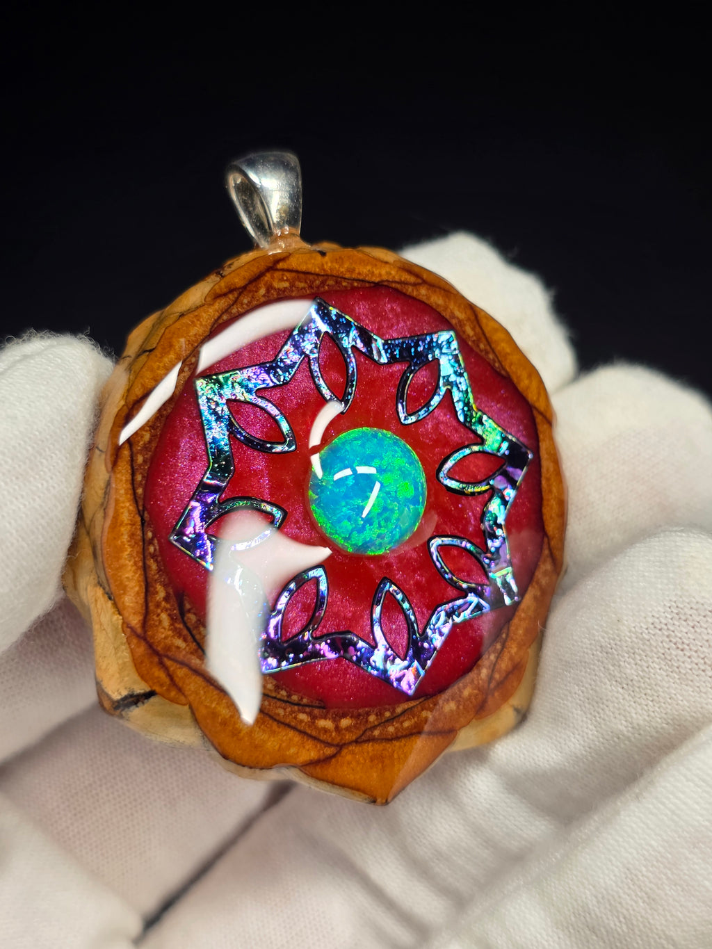 Large Knobcone Pinecone W/ Bello Opal .925 Sterling Silver Bail