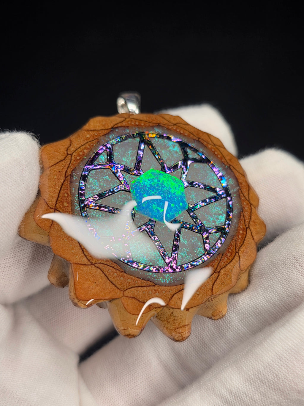 (GLOW) Large Knobcone Pinecone W/ Bello Opal .925 Sterling Silver Bail
