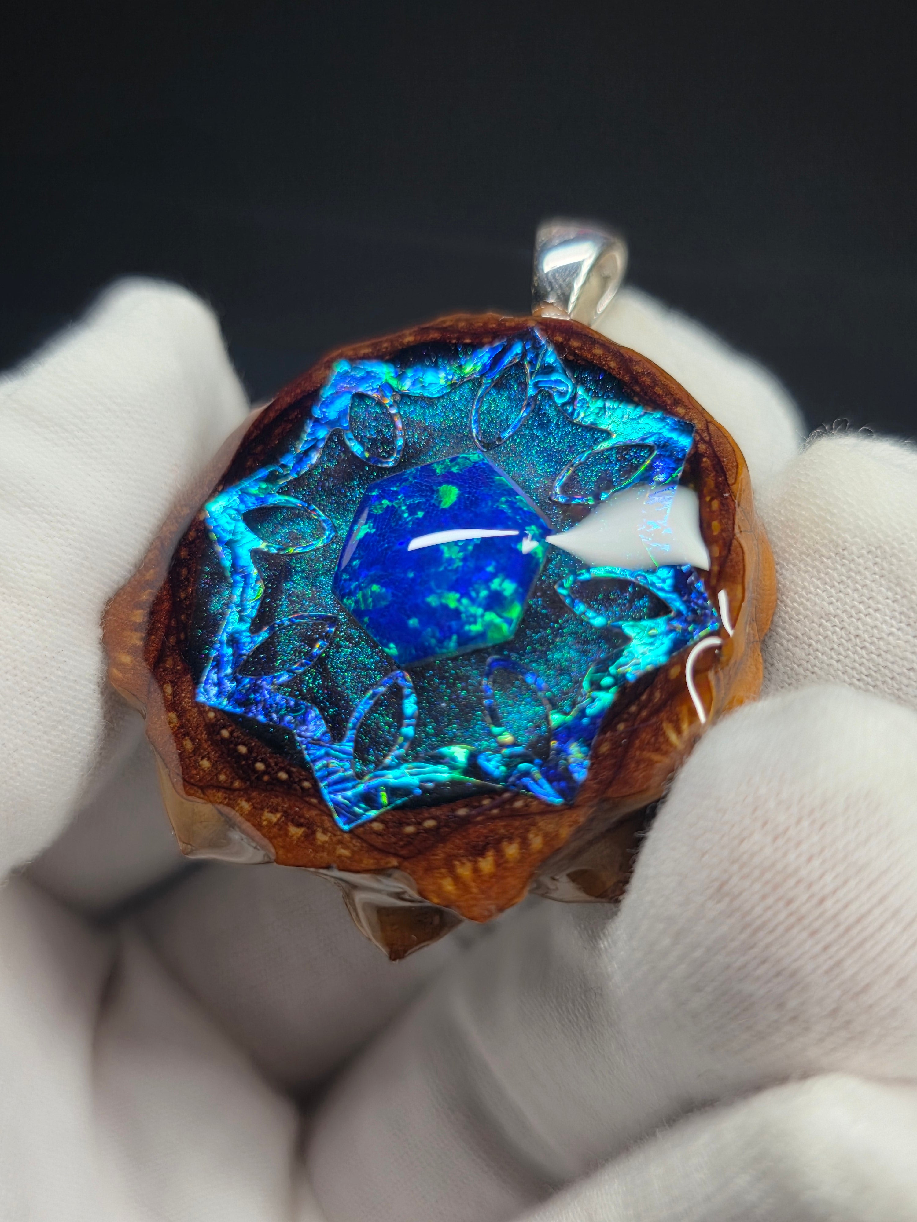 Medium Knobcone Pinecone W/ Bello Opal .925 Sterling Silver Bail