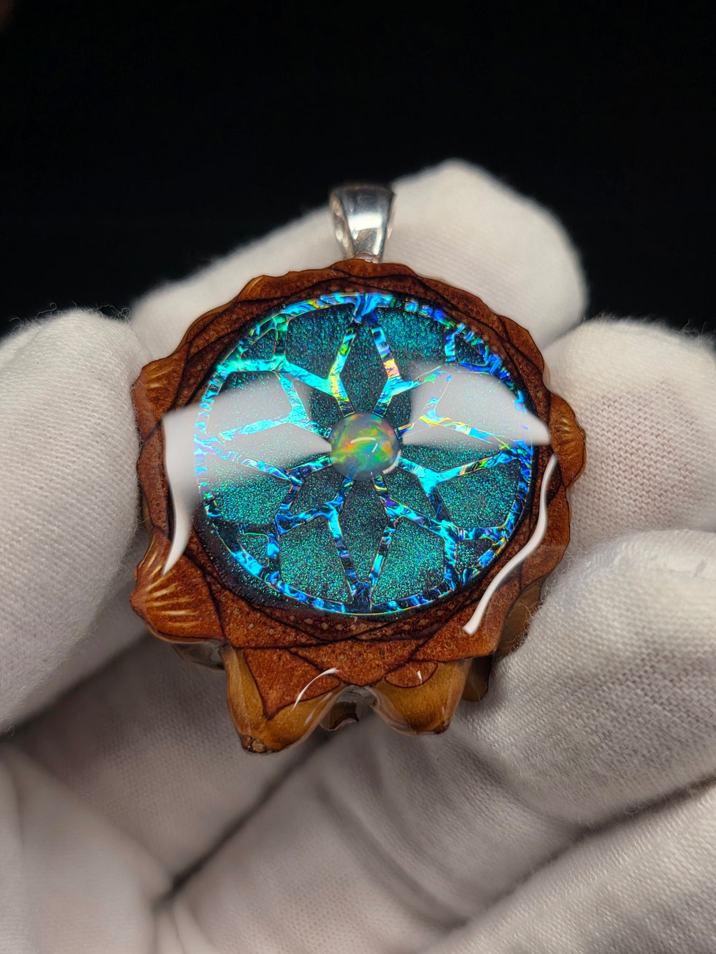 Small Knobcone Pinecone W/ Ethiopian Opal .925 Sterling Silver Bail