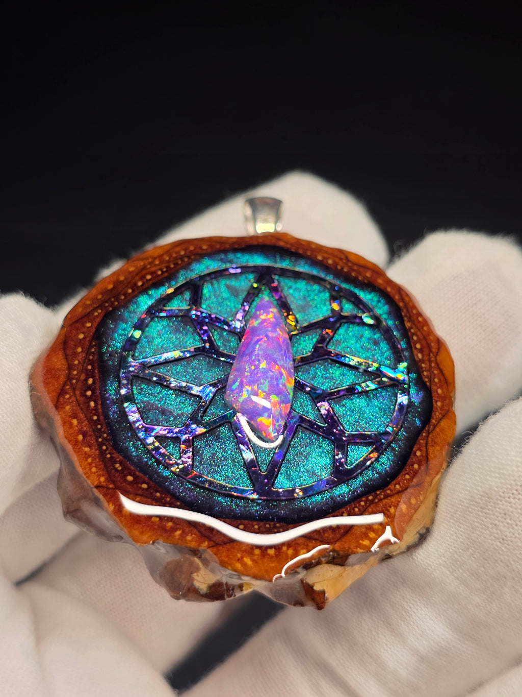 Large Knobcone Pinecone W/ Bello Opal .925 Sterling Silver Bail