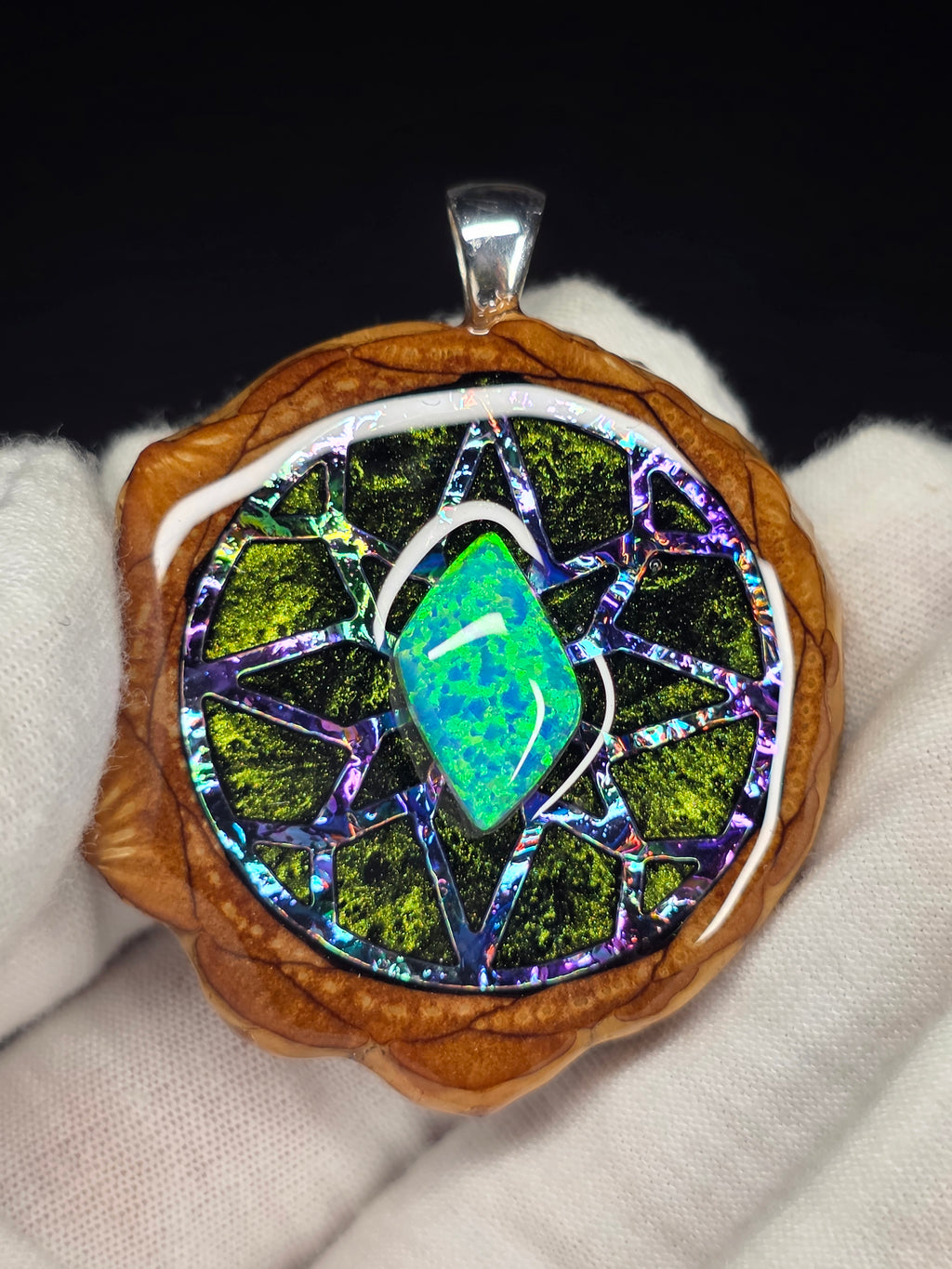Large Knobcone Pinecone W/ Bello Opal .925 Sterling Silver Bail