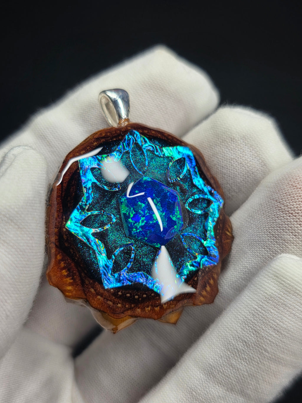 Medium Knobcone Pinecone W/ Bello Opal .925 Sterling Silver Bail