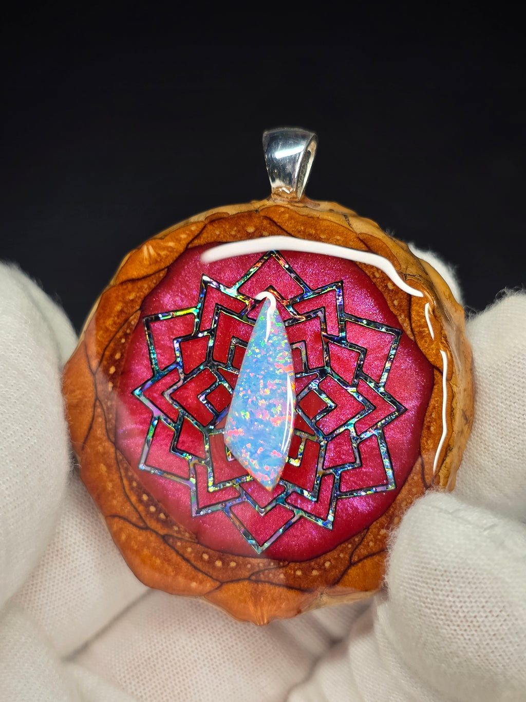 Large Knobcone Pinecone W/ Bello Opal .925 Sterling Silver Bail
