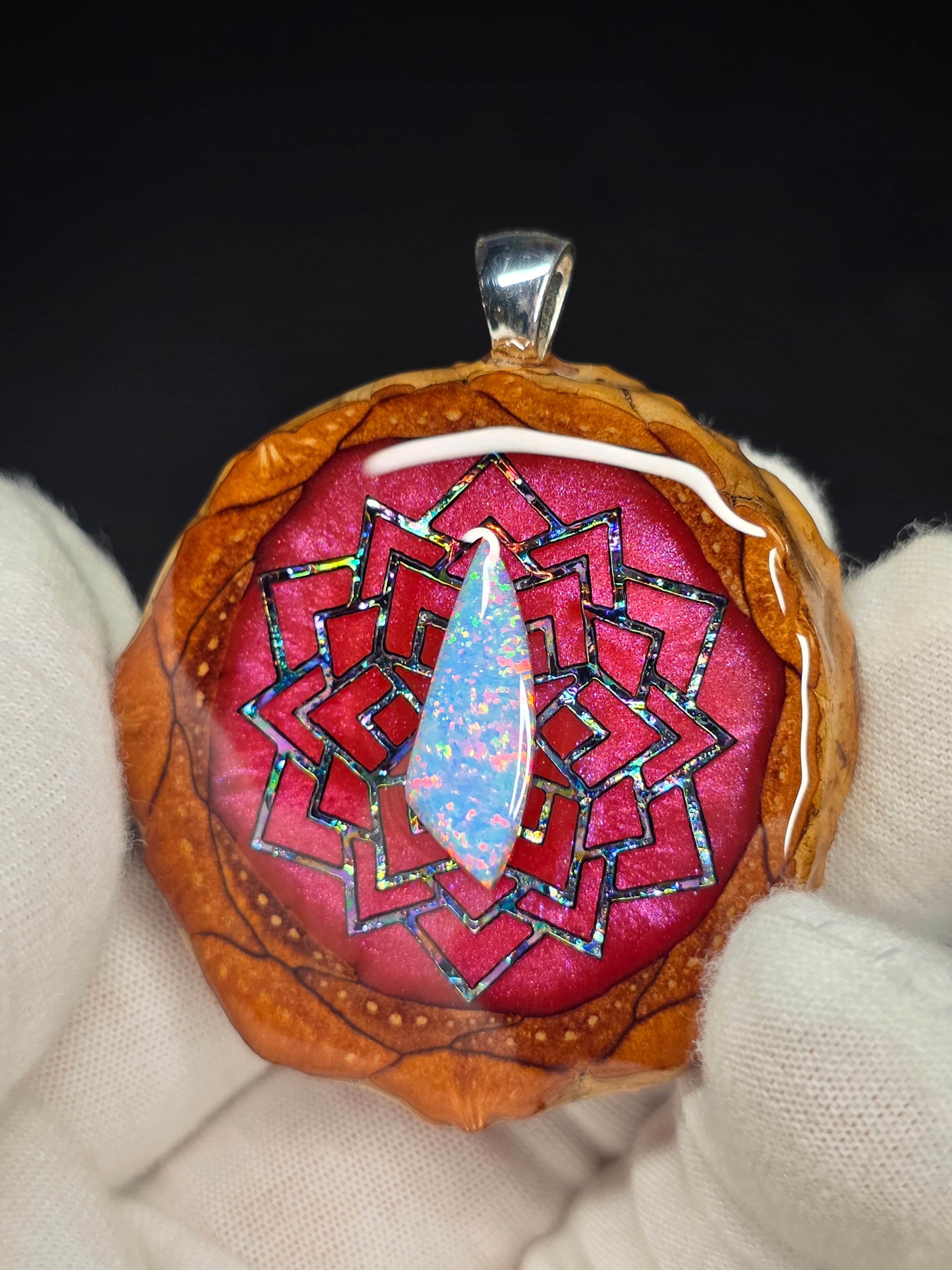Large Knobcone Pinecone W/ Bello Opal .925 Sterling Silver Bail