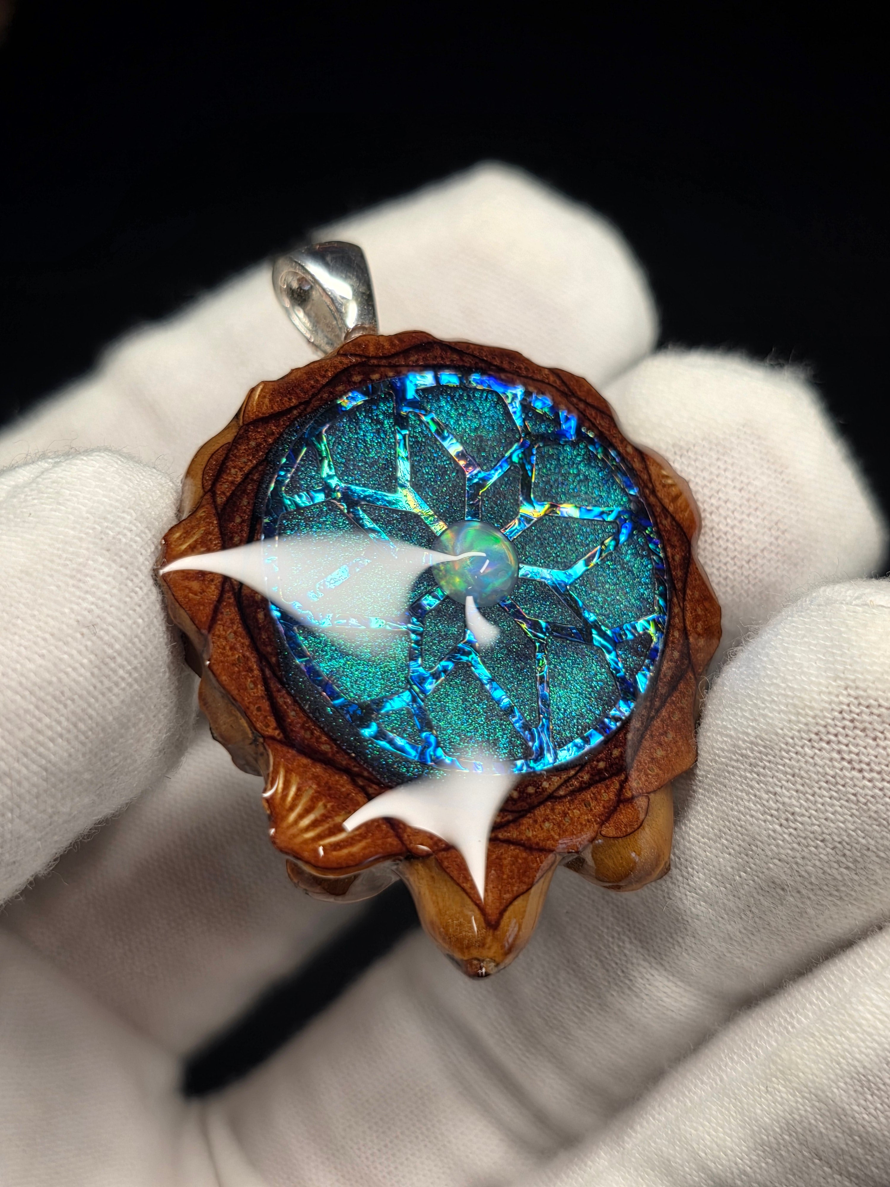 Small Knobcone Pinecone W/ Ethiopian Opal .925 Sterling Silver Bail