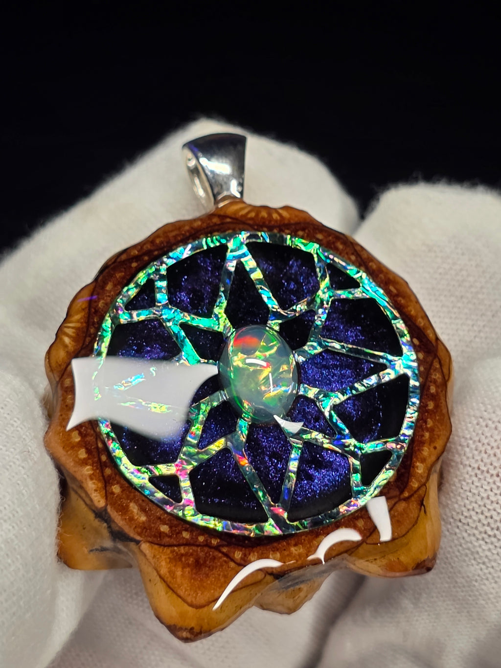 Small Knobcone Pinecone W/ Ethiopian Opal. 925 Sterling Silver Bail.