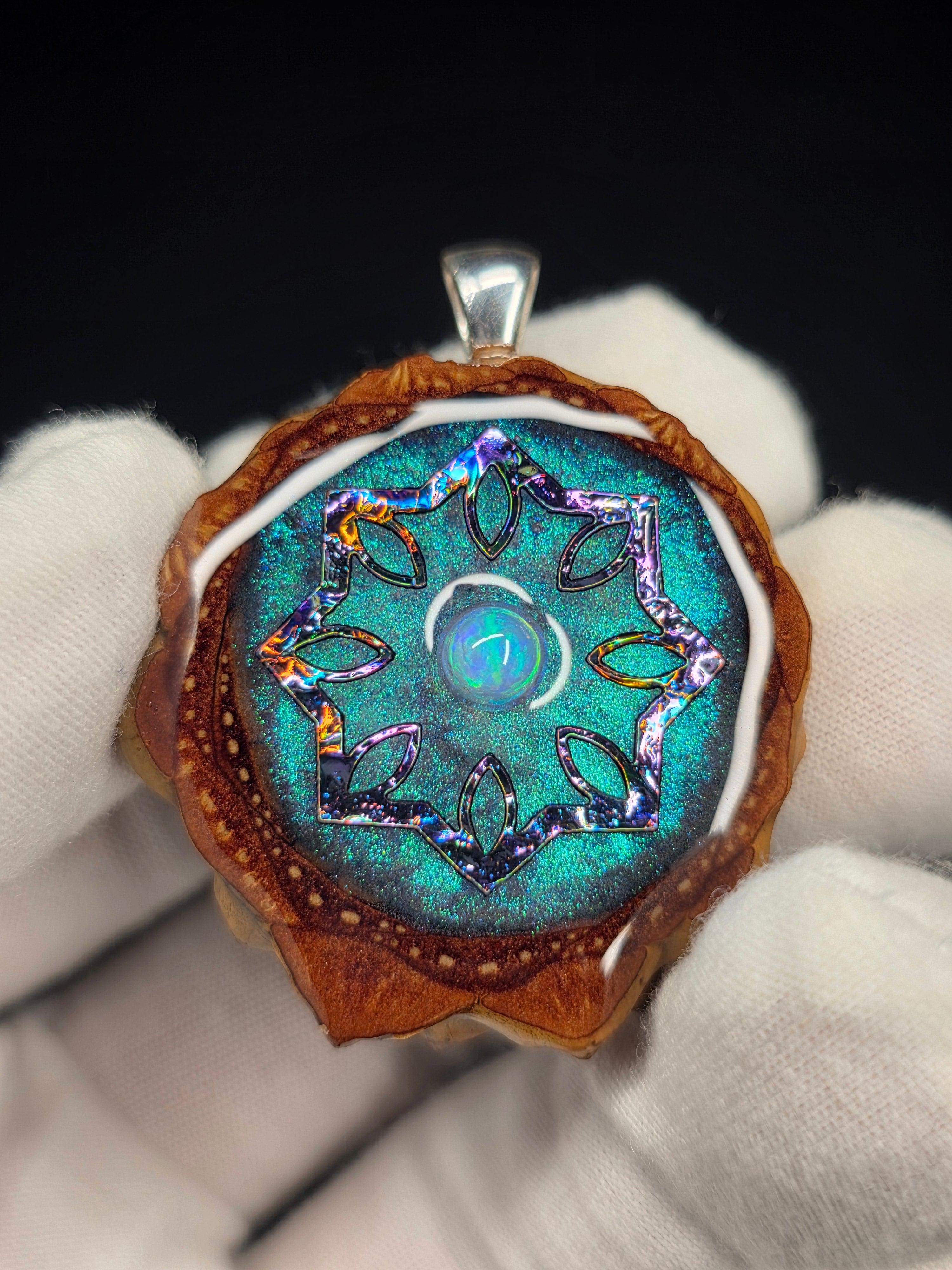 Small Knobcone Pinecone W/ Ethiopian Opal .925 Sterling Silver Bail