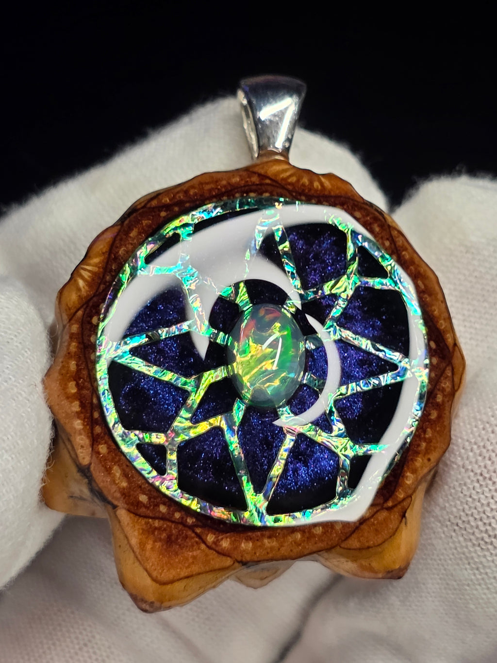 Small Knobcone Pinecone W/ Ethiopian Opal. 925 Sterling Silver Bail.