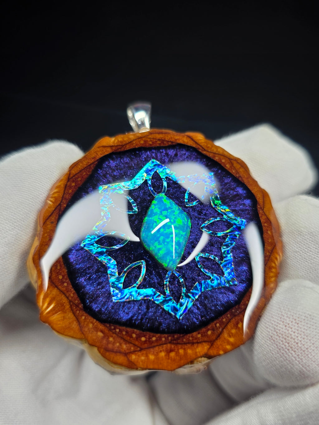Large Knobcone Pinecone W/Bello Opal .925 Sterling Silver Bail.