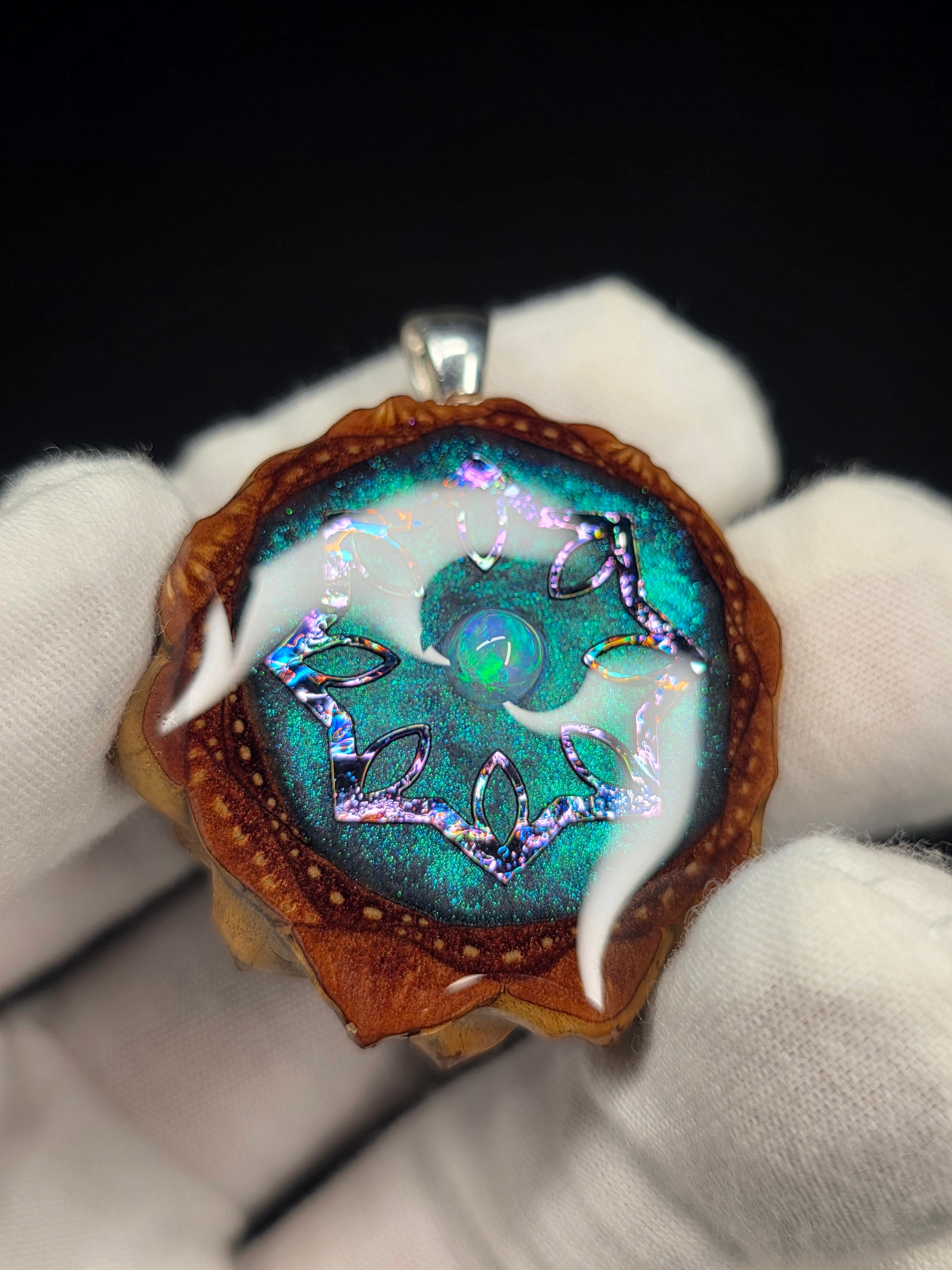 Small Knobcone Pinecone W/ Ethiopian Opal .925 Sterling Silver Bail