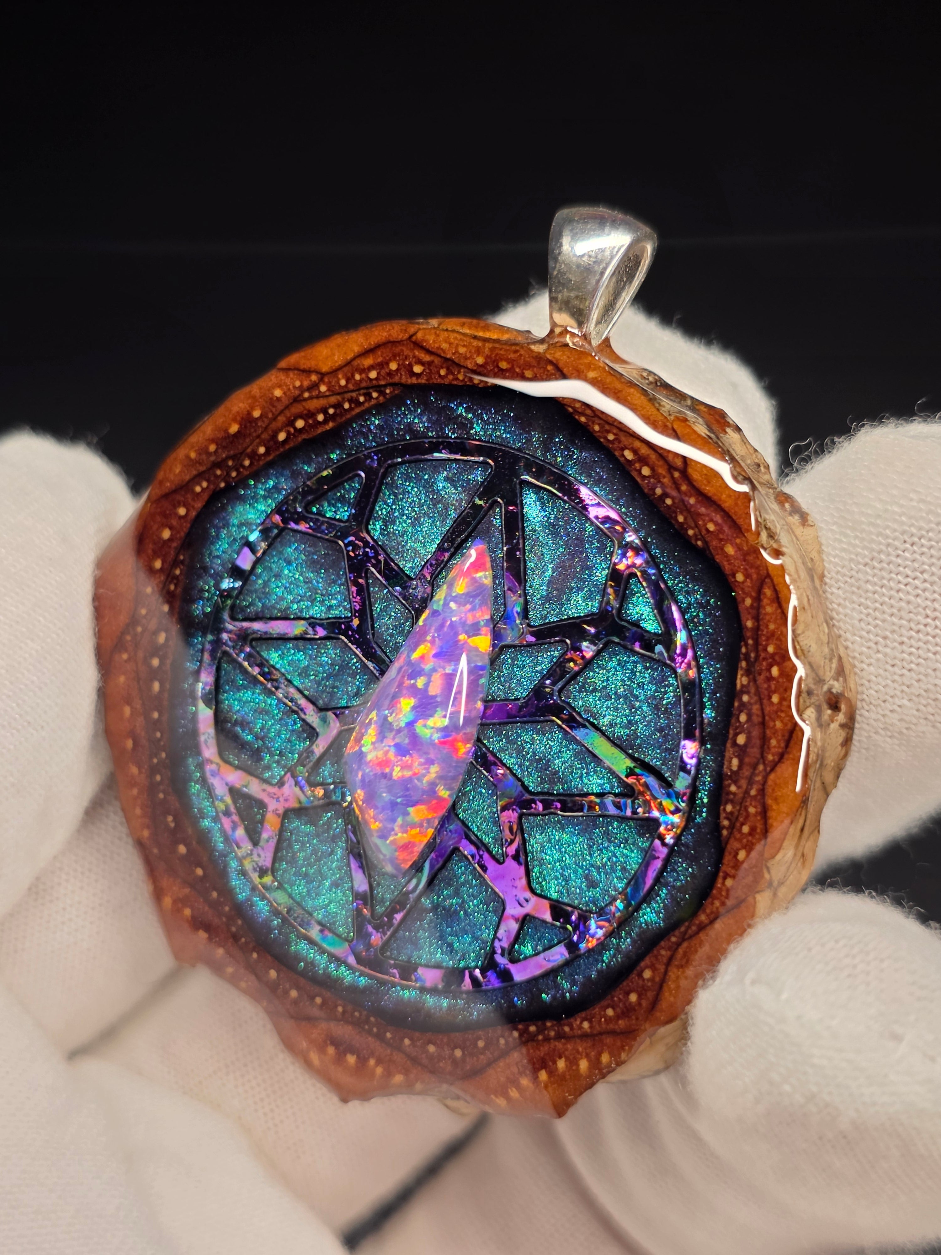 Large Knobcone Pinecone W/ Bello Opal .925 Sterling Silver Bail