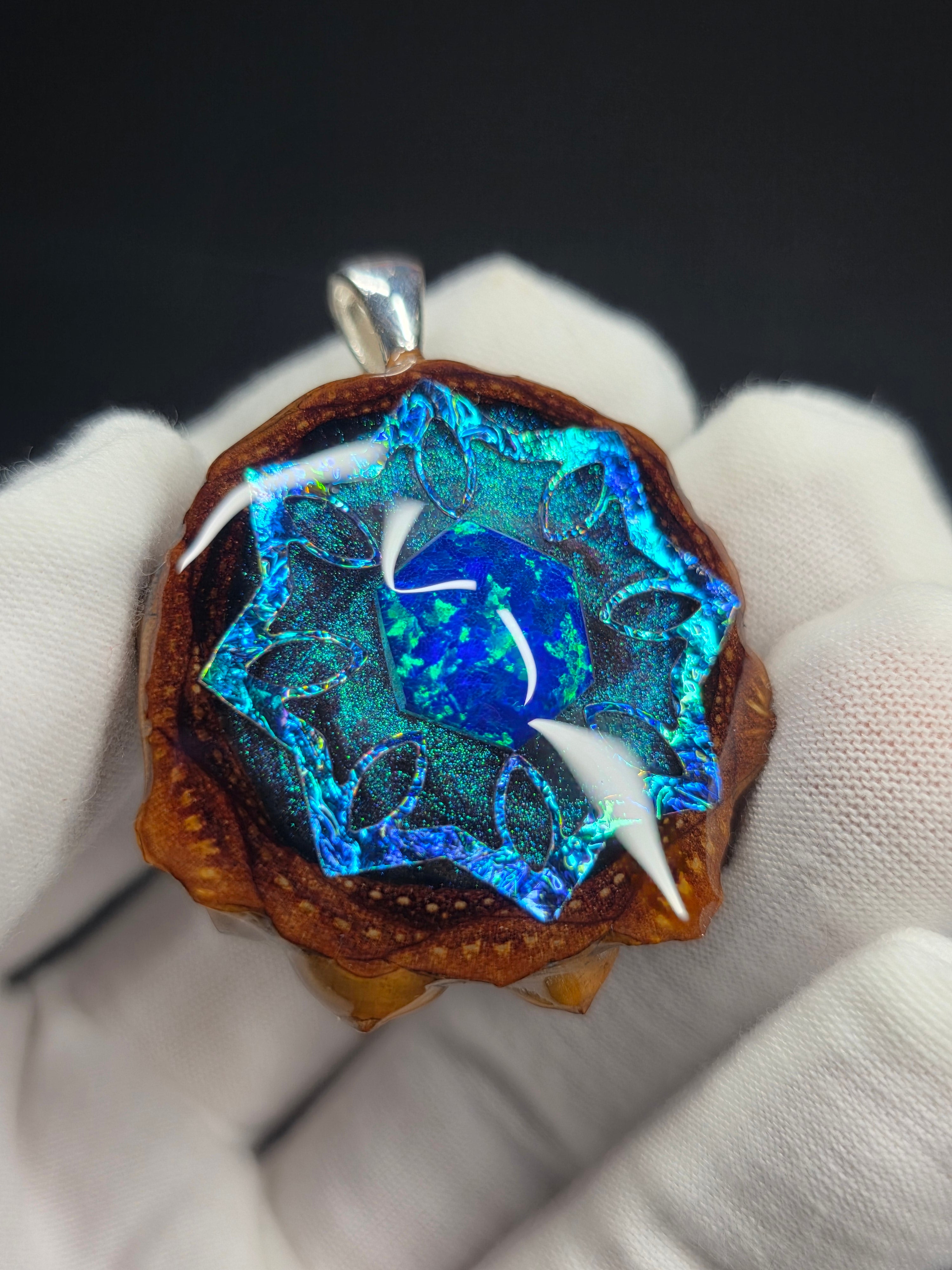 Medium Knobcone Pinecone W/ Bello Opal .925 Sterling Silver Bail
