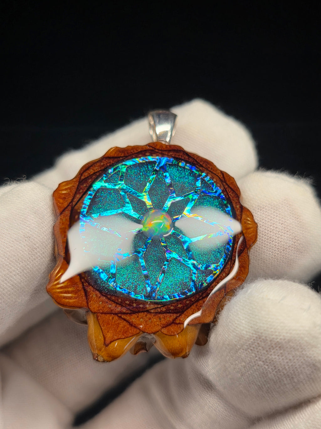 Small Knobcone Pinecone W/ Ethiopian Opal .925 Sterling Silver Bail