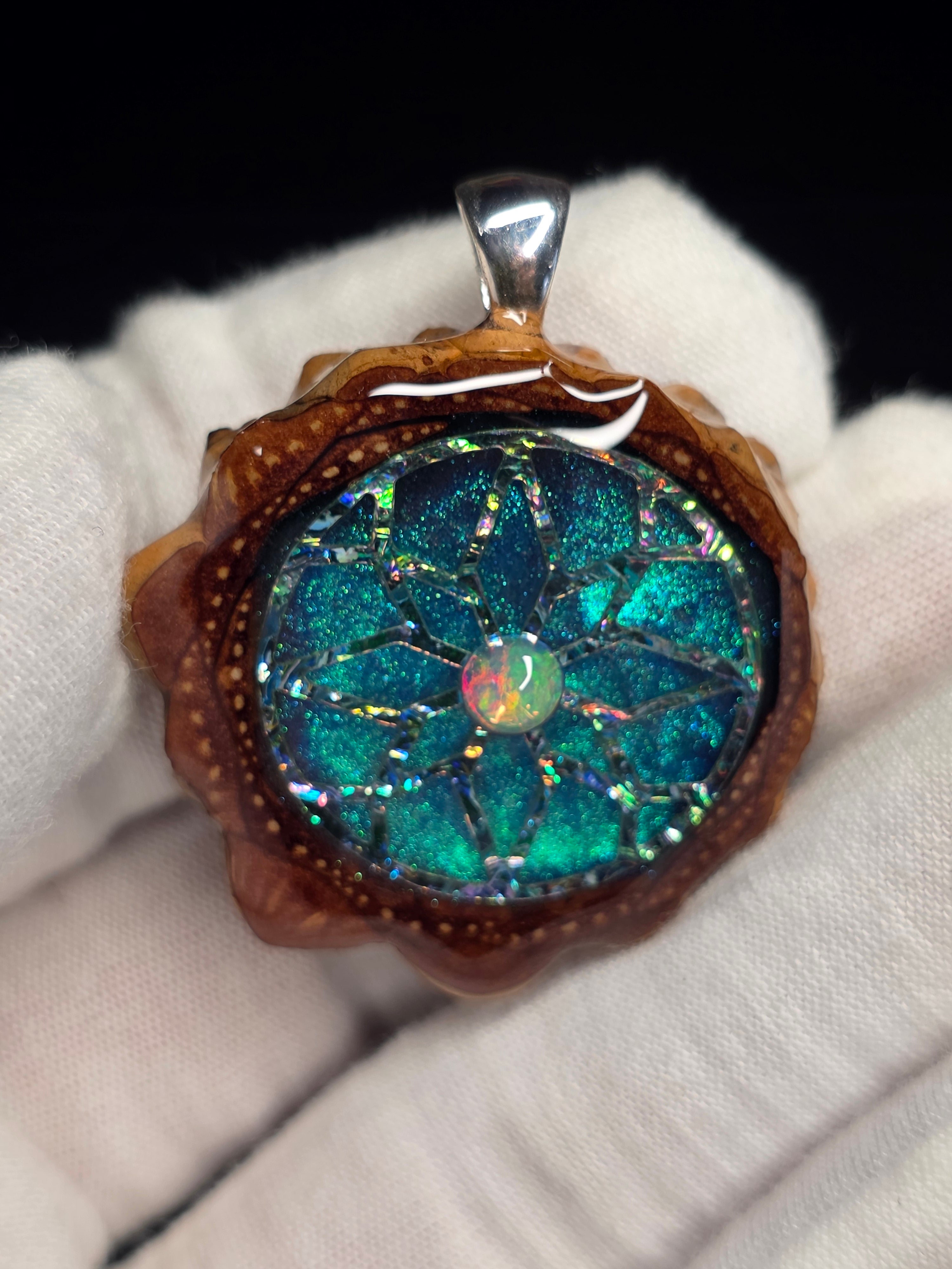 Small Knobcone Pinecone W/ Ethiopian Opal .925 Sterling Silver Bail