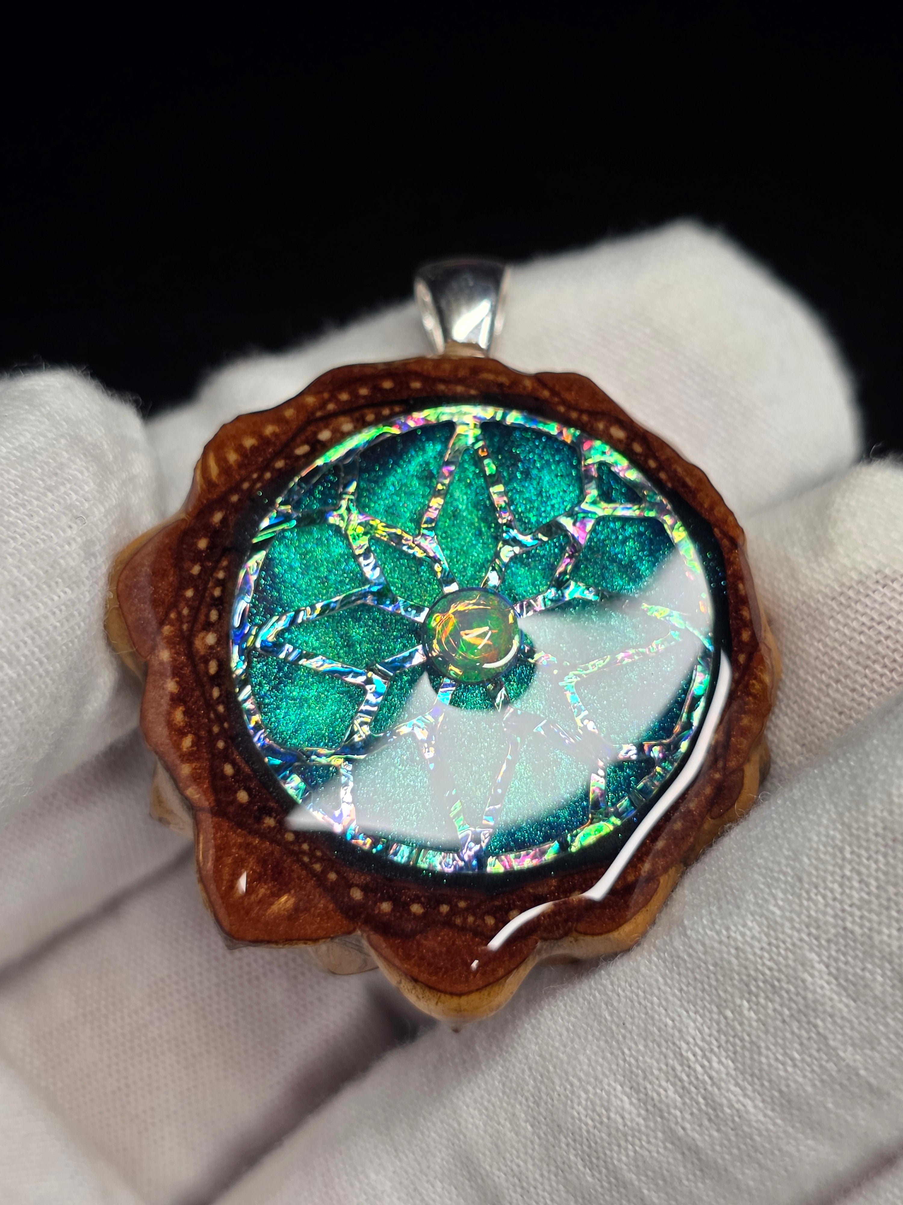 Small Knobcone Pinecone W/ Ethiopian Opal .925 Sterling Silver Bail