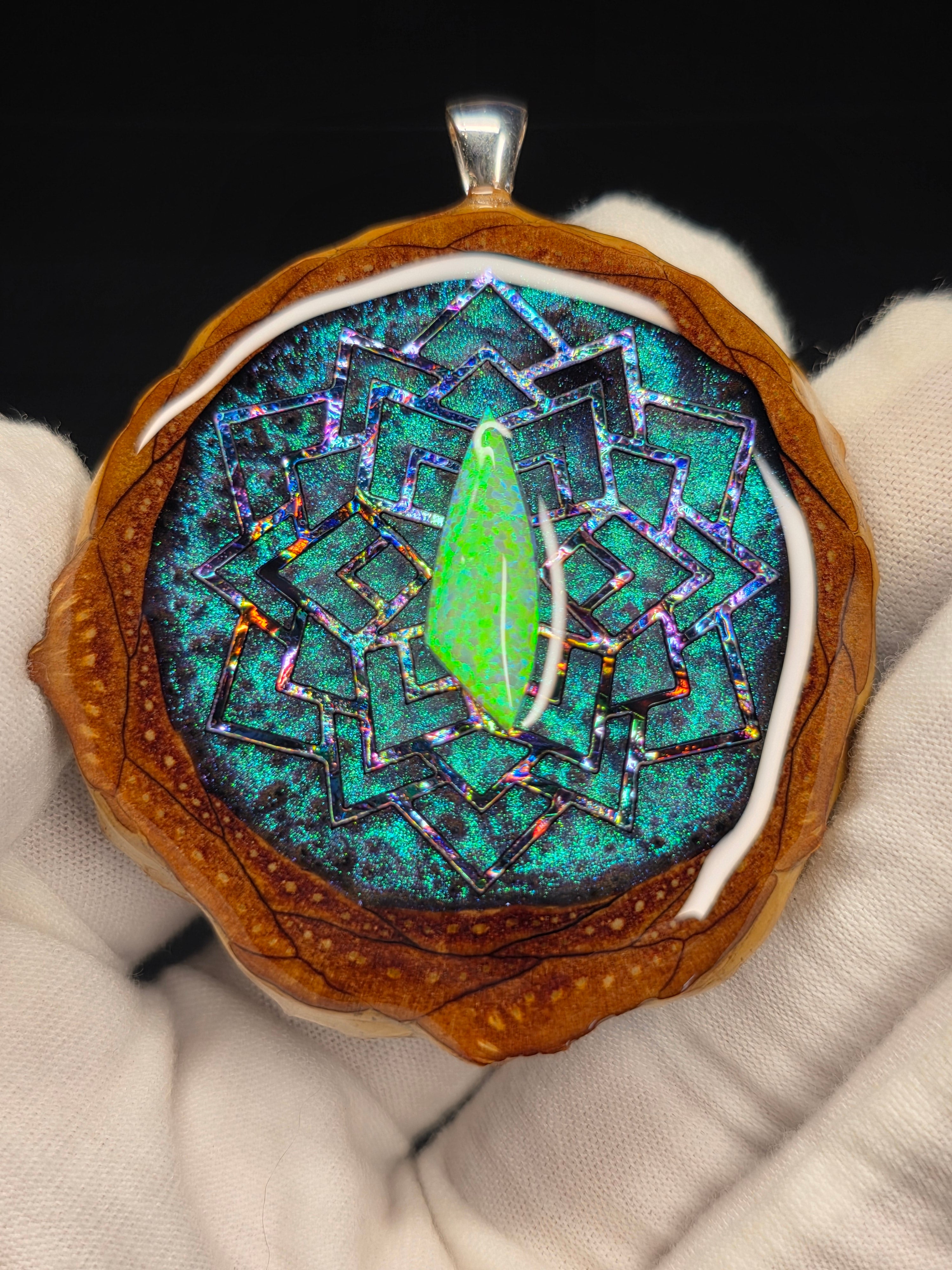 Large Knobcone Pinecone W/ Bello Opal & .925 Sterling Silver Bail