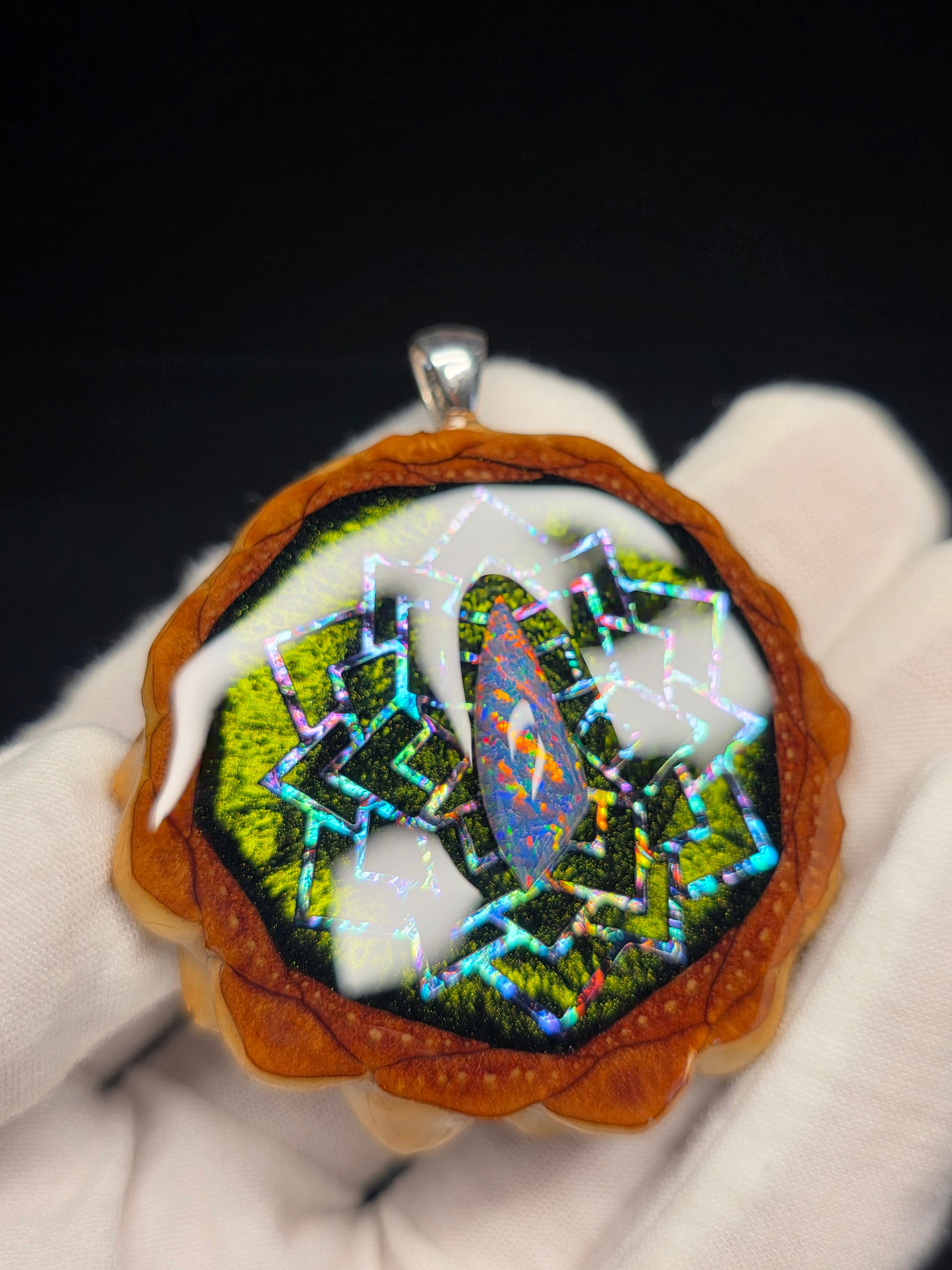 Large Knobcone Pinecone W/ Bello Opal .925 Sterling Silver Bail