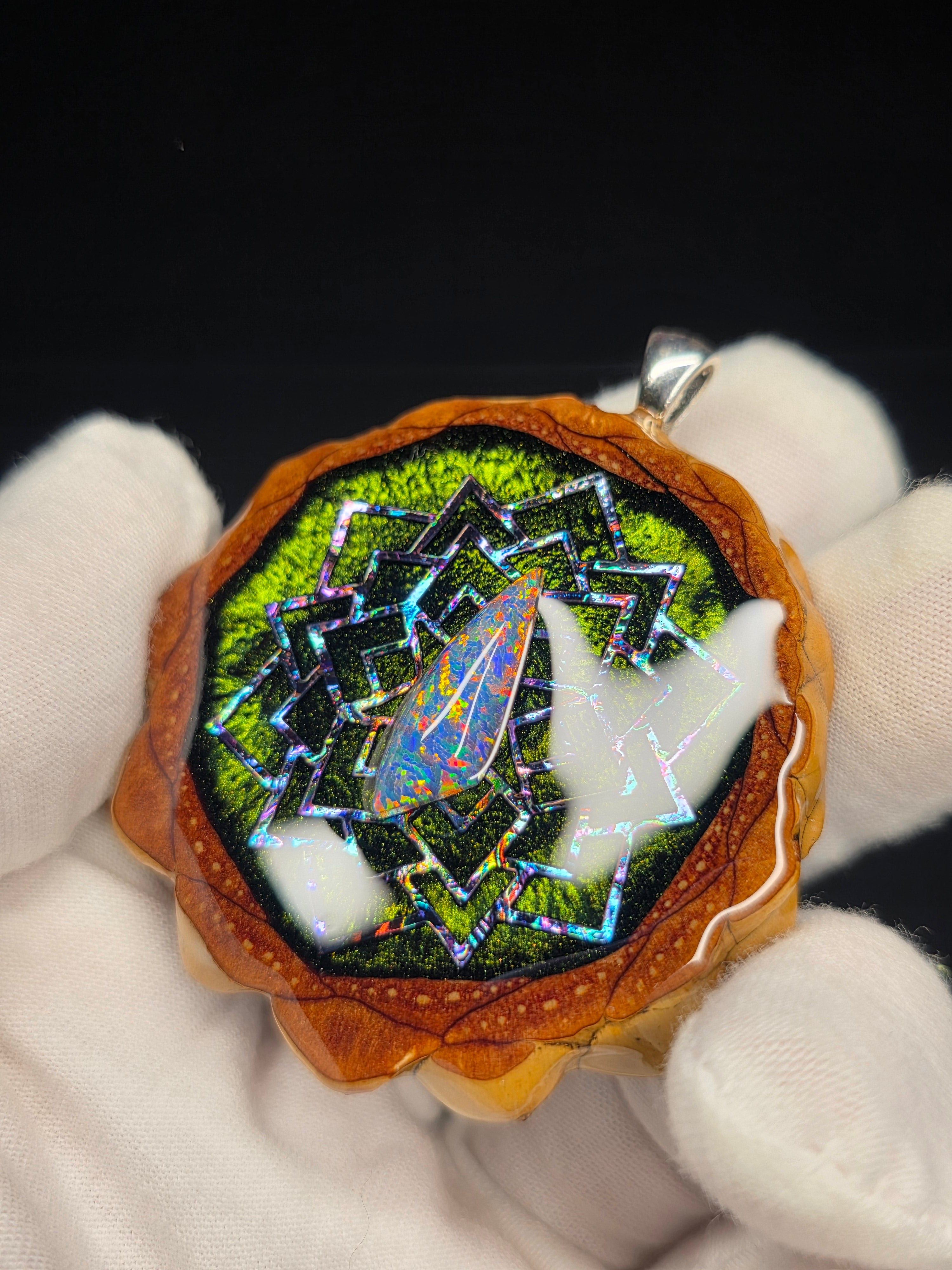 Large Knobcone Pinecone W/ Bello Opal .925 Sterling Silver Bail