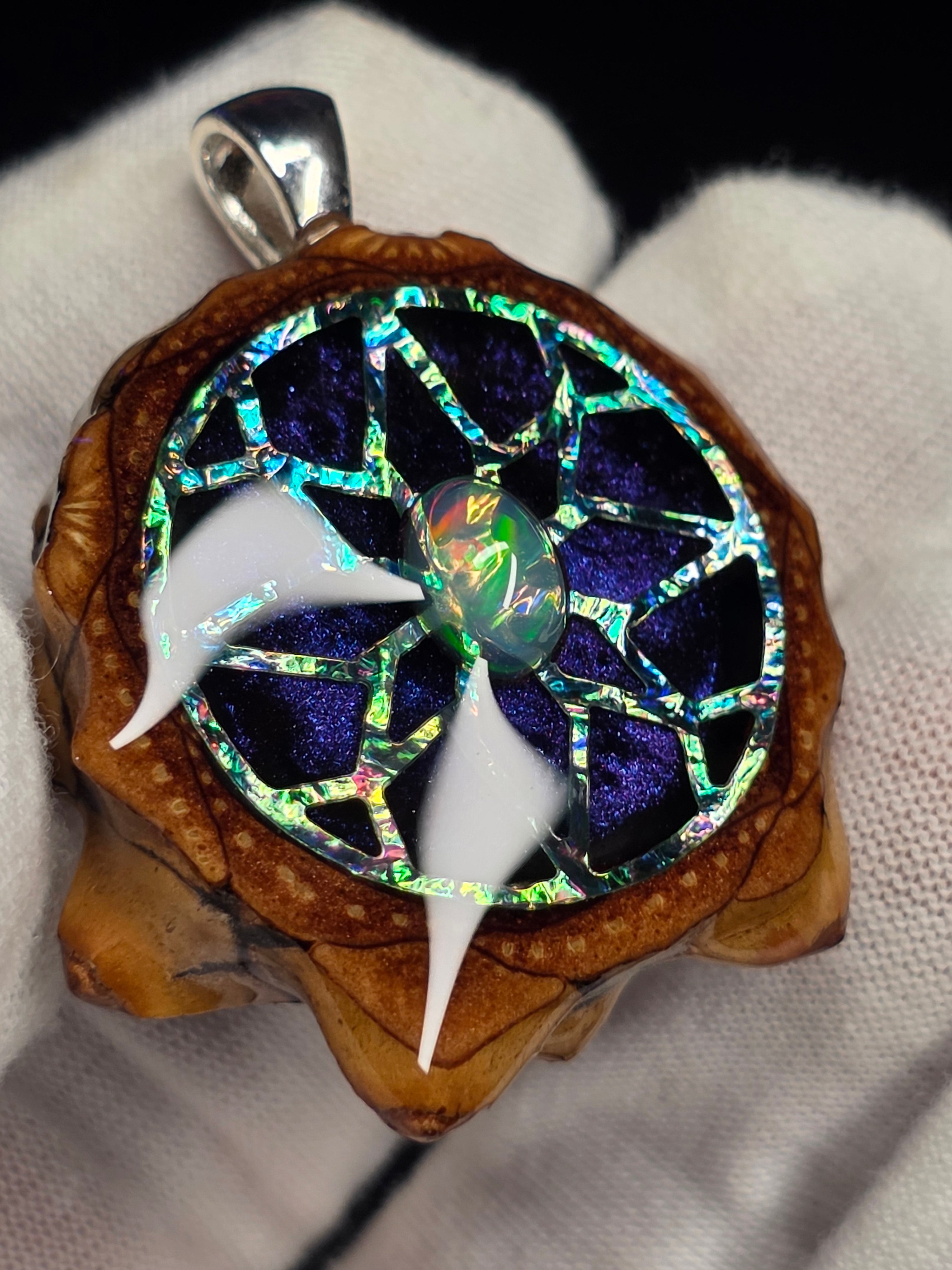 Small Knobcone Pinecone W/ Ethiopian Opal. 925 Sterling Silver Bail.