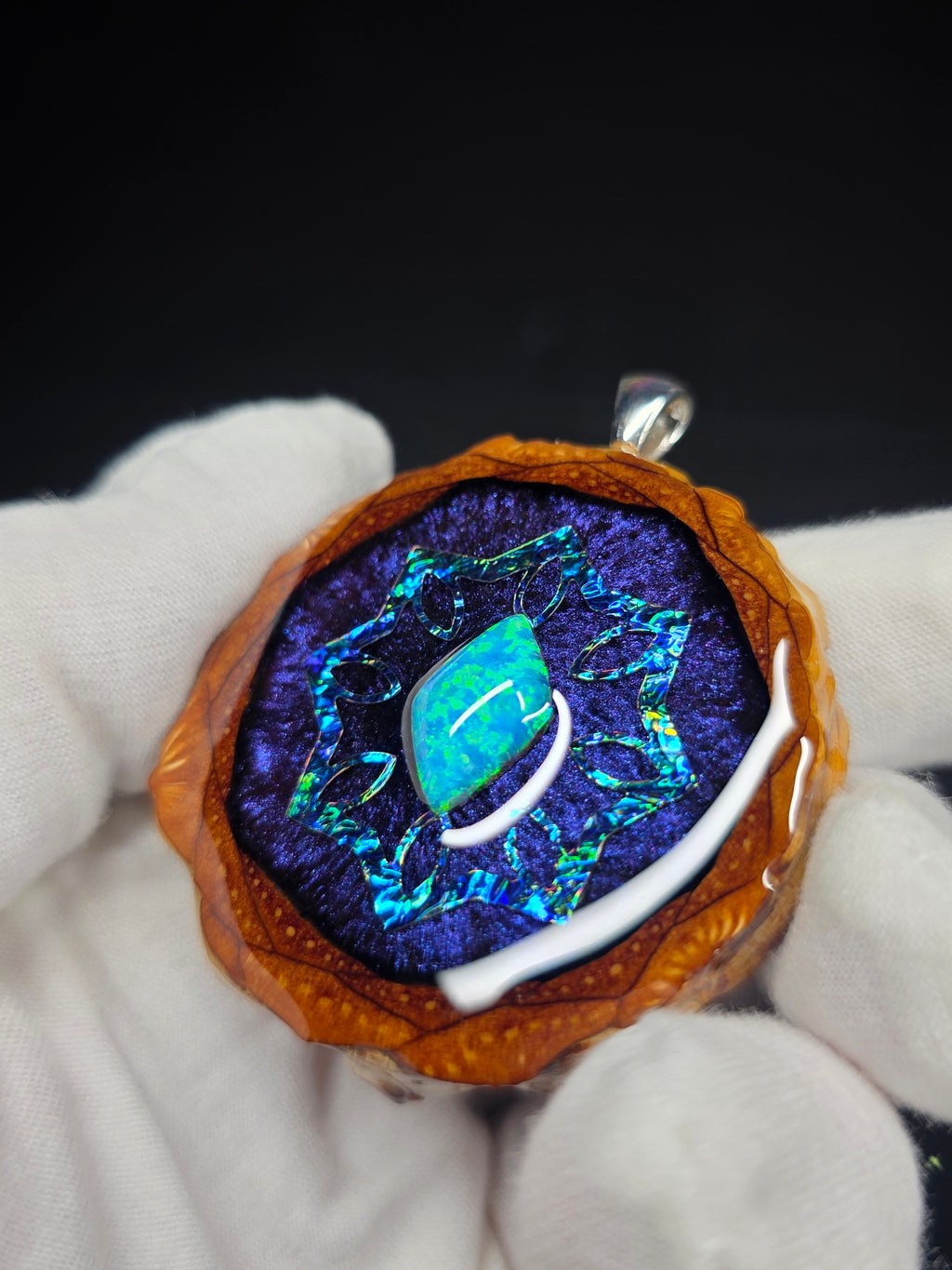 Large Knobcone Pinecone W/Bello Opal .925 Sterling Silver Bail.