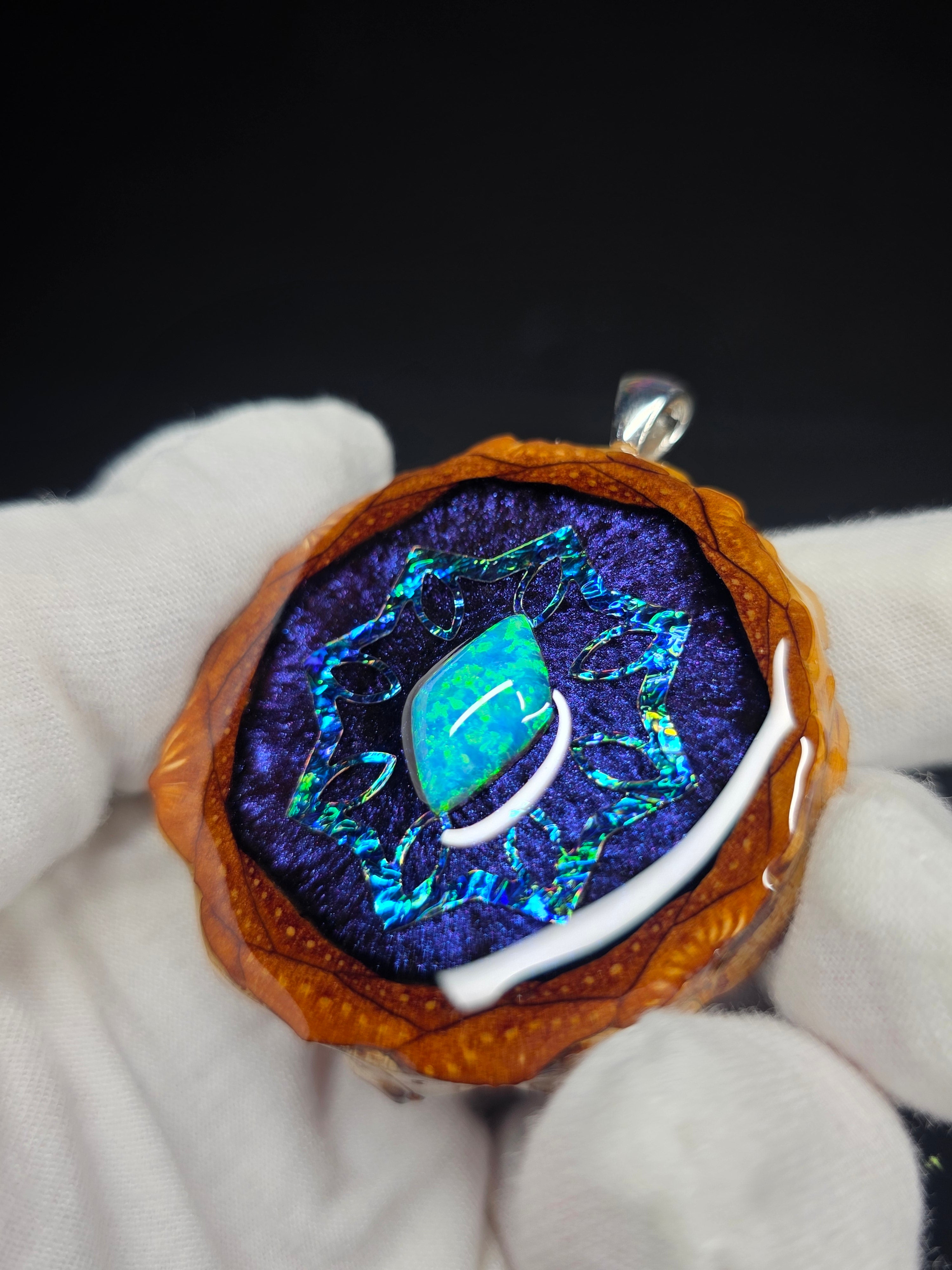 Large Knobcone Pinecone W/Bello Opal .925 Sterling Silver Bail.