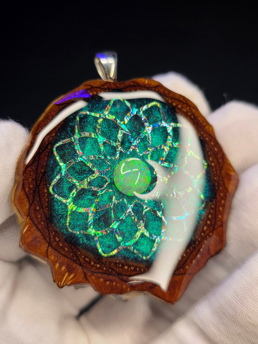 X-Large Knobcone Pinecone W/ Bello Opal .925 Sterling Silver Bail