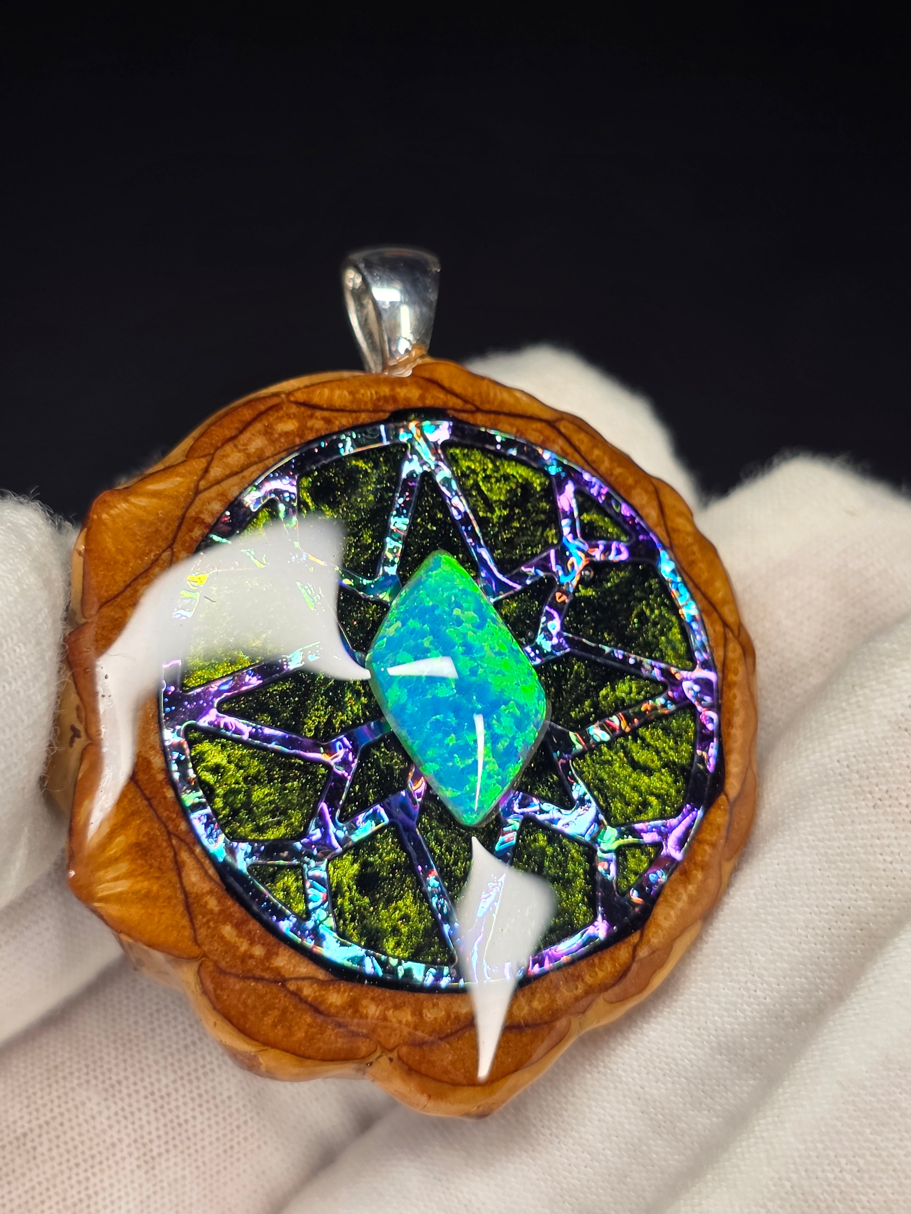 Large Knobcone Pinecone W/ Bello Opal .925 Sterling Silver Bail