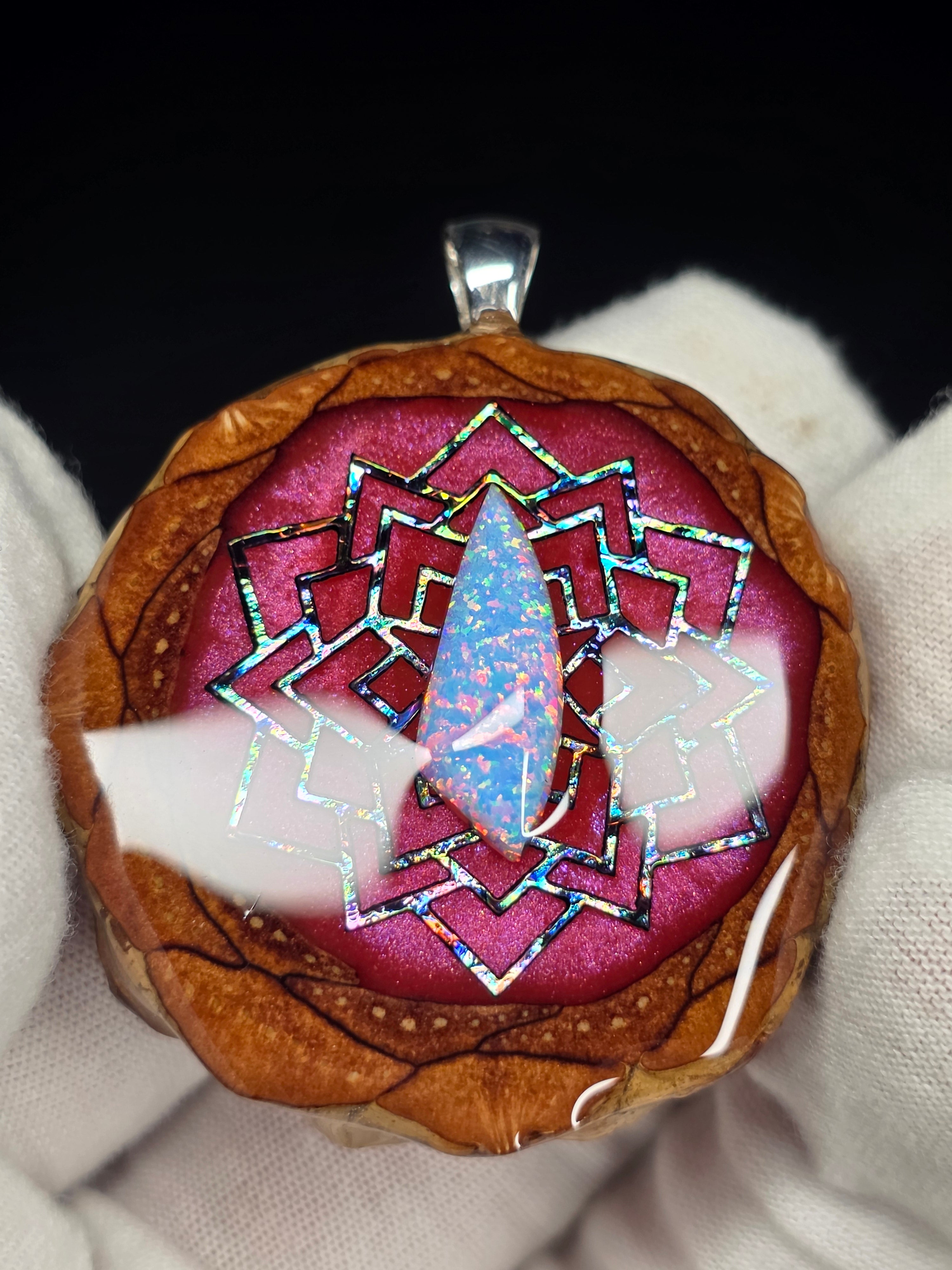 Large Knobcone Pinecone W/ Bello Opal .925 Sterling Silver Bail