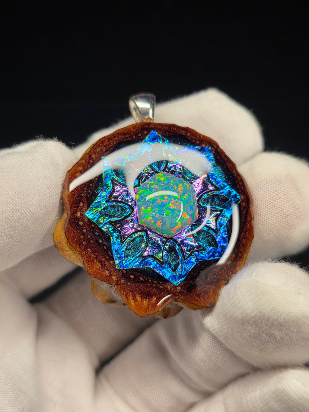 Medium Knobcone Pinecone W/ Bello Opal .925 Sterling Silver Bail