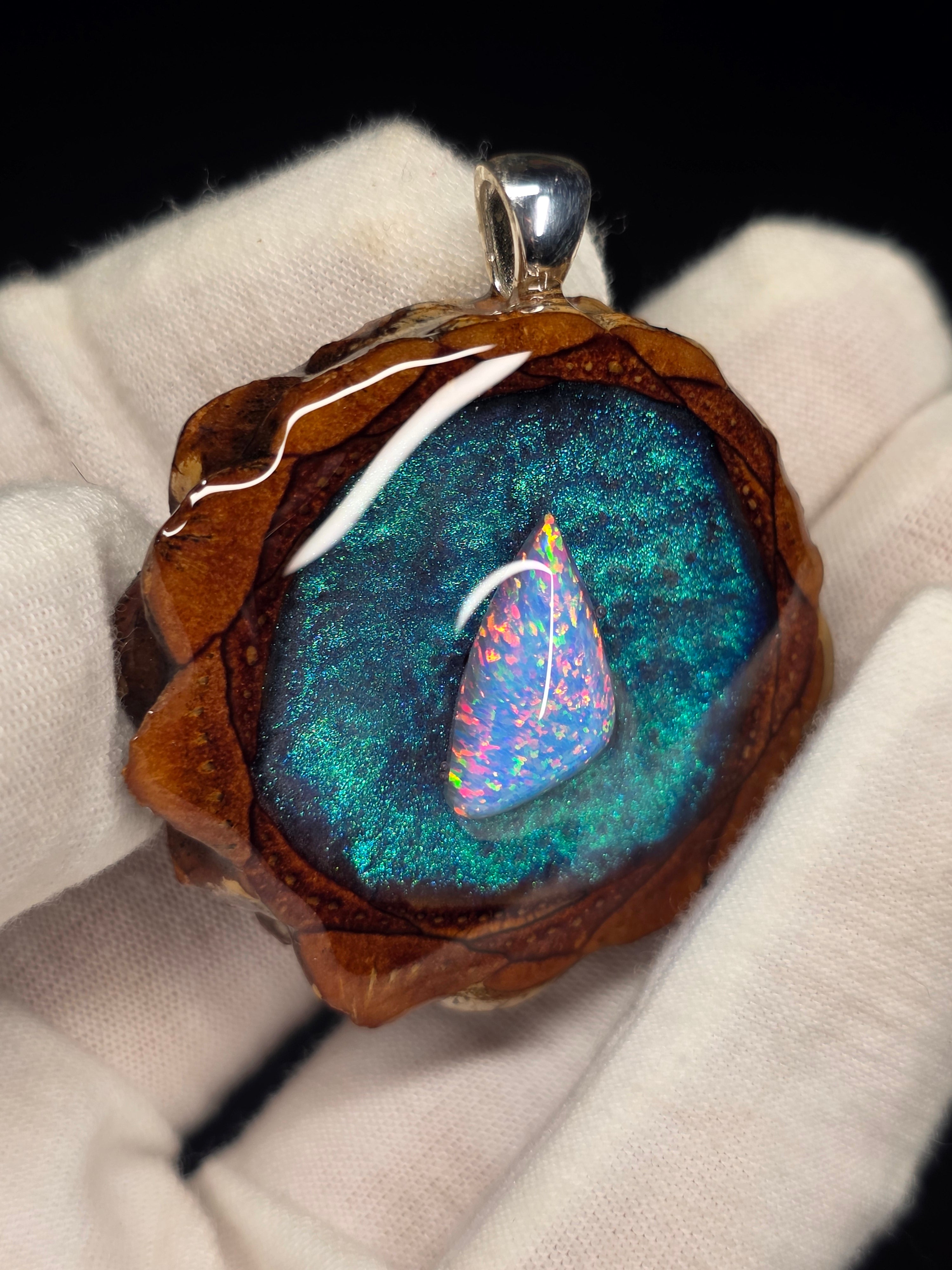 Medium Knobcone Pinecone W/ Bello Opal .925 Sterling Silver Bail