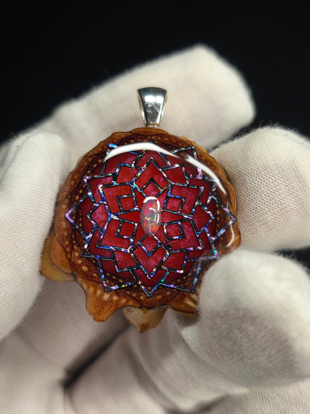 Small Knobcone Pinecone W/ Ethiopian Opal .925 Sterling Silver Bail