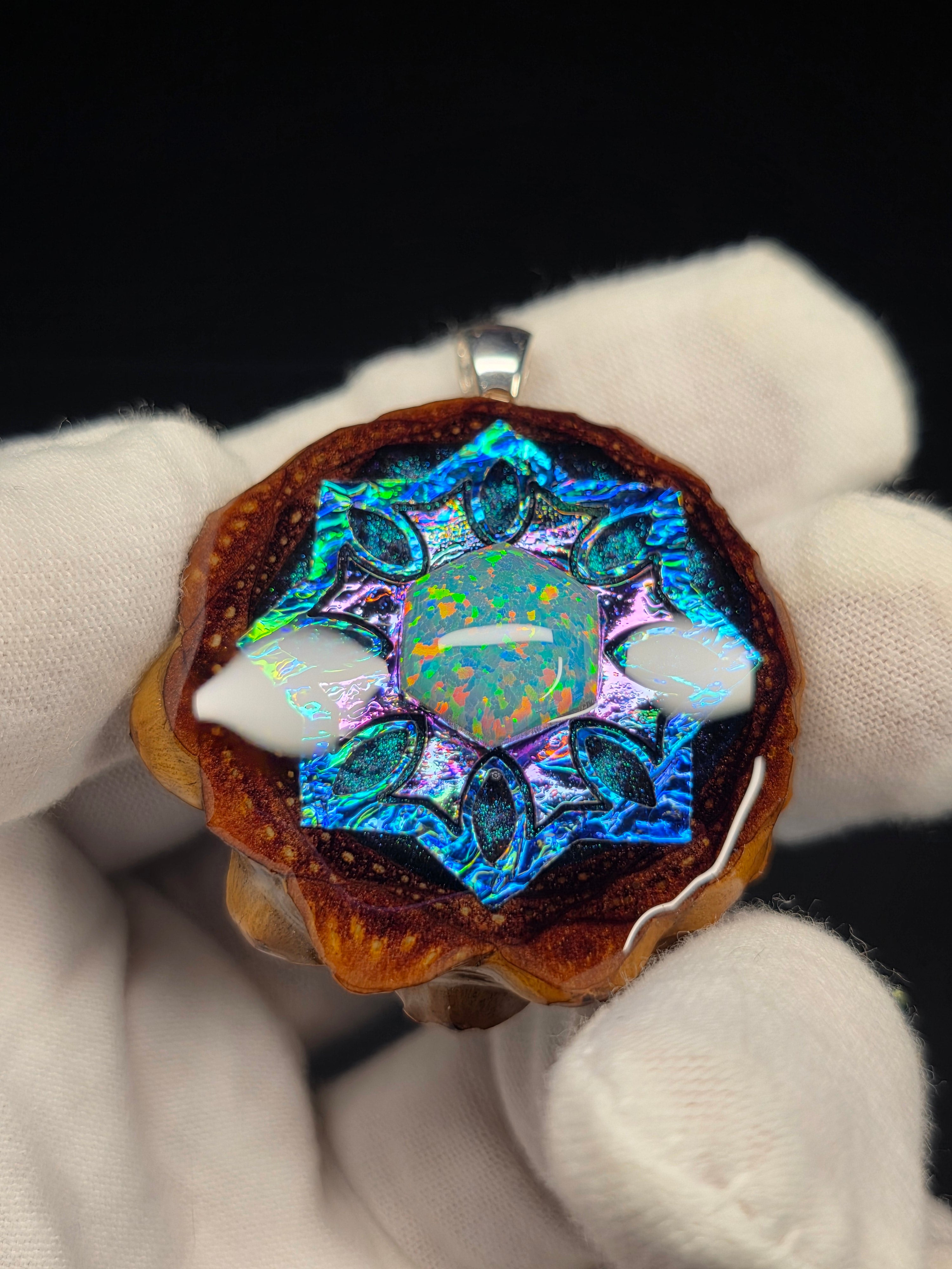 Medium Knobcone Pinecone W/ Bello Opal .925 Sterling Silver Bail