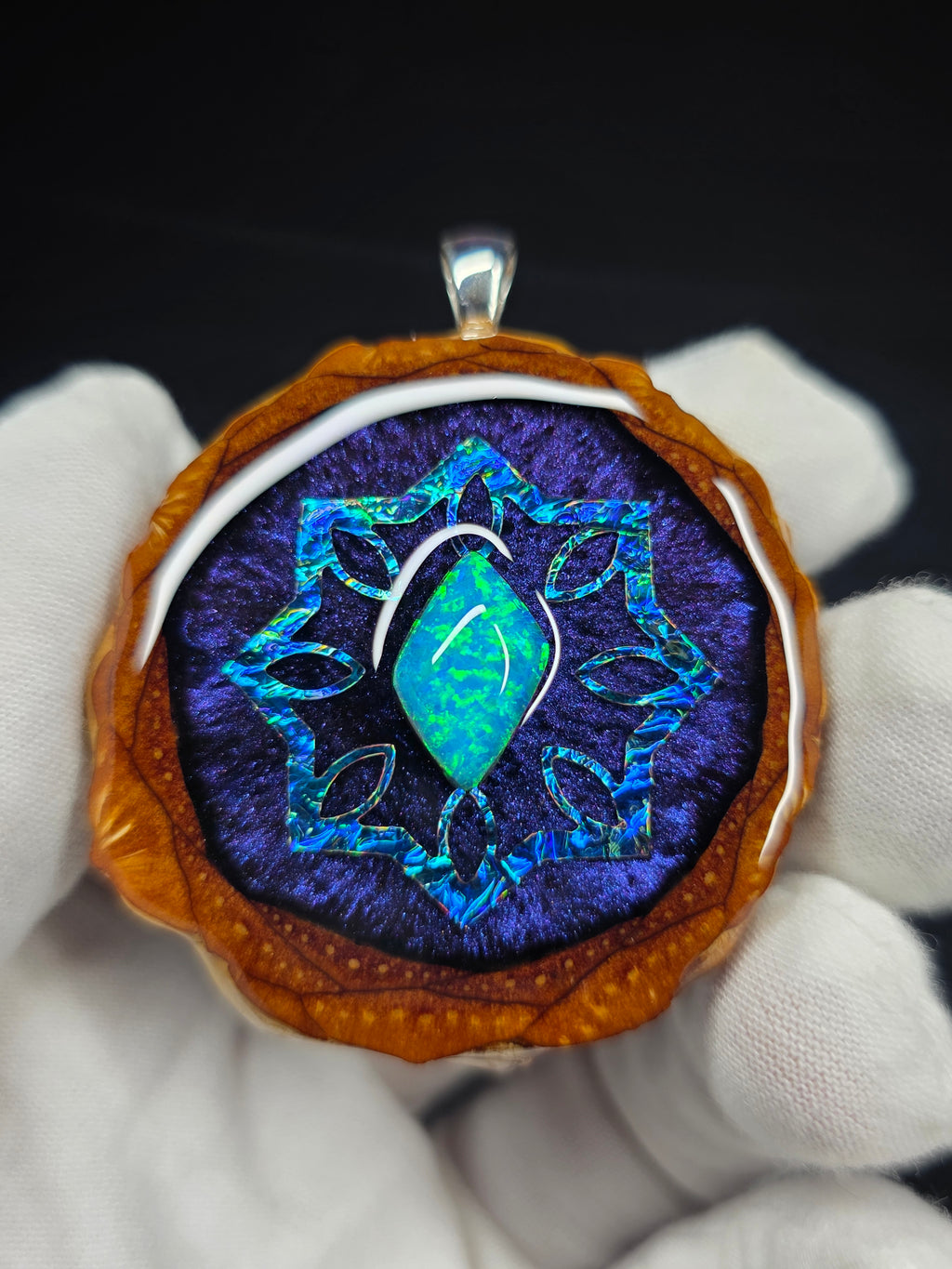 Large Knobcone Pinecone W/Bello Opal .925 Sterling Silver Bail.
