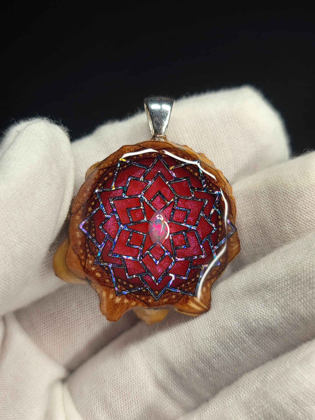 Small Knobcone Pinecone W/ Ethiopian Opal .925 Sterling Silver Bail