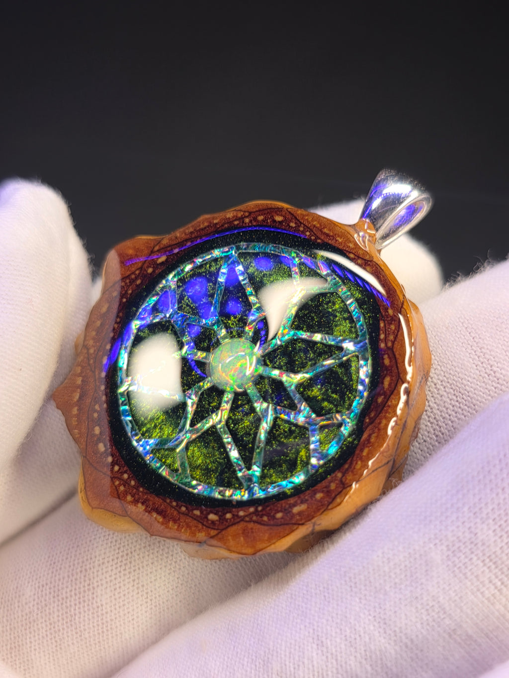 Small Knobcone Pinecone W/ Ethiopian Opal .925 Sterling Silver Bail
