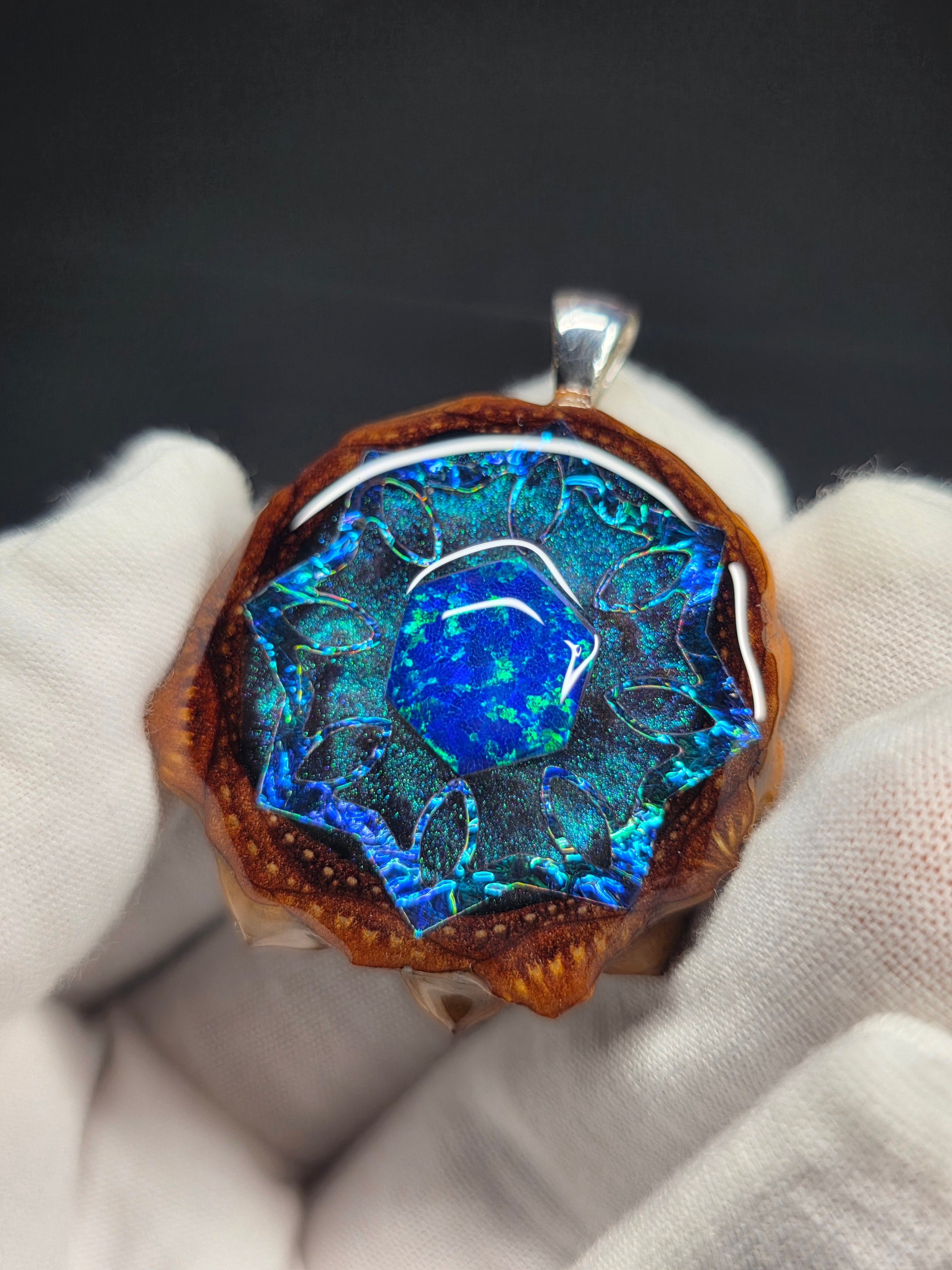 Medium Knobcone Pinecone W/ Bello Opal .925 Sterling Silver Bail