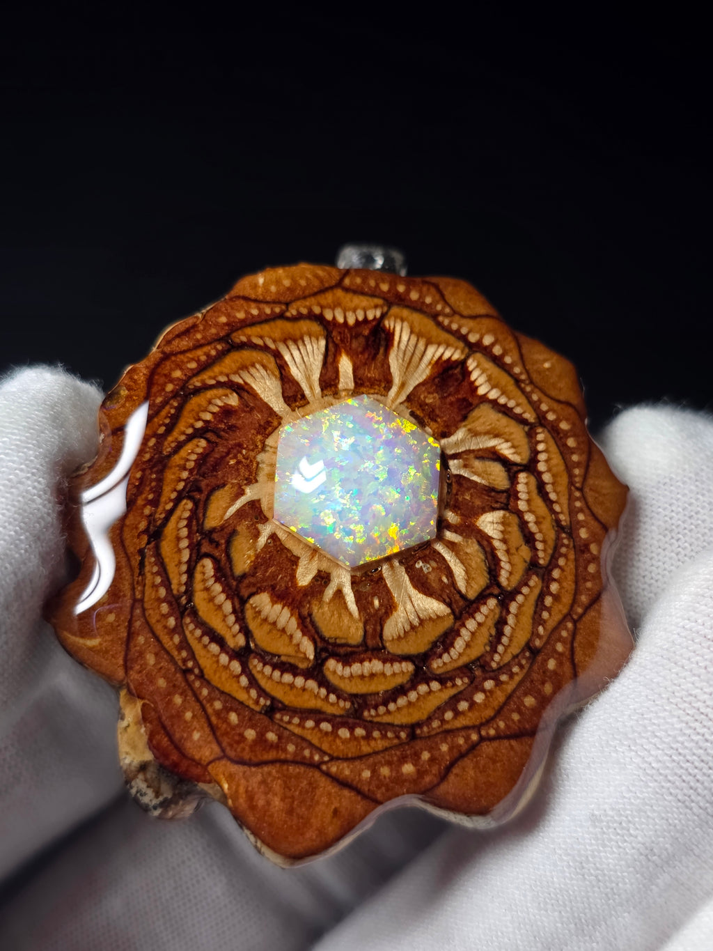 Large Knobcone Pinecone W/Bello Opal .925 Sterling Silver Bail