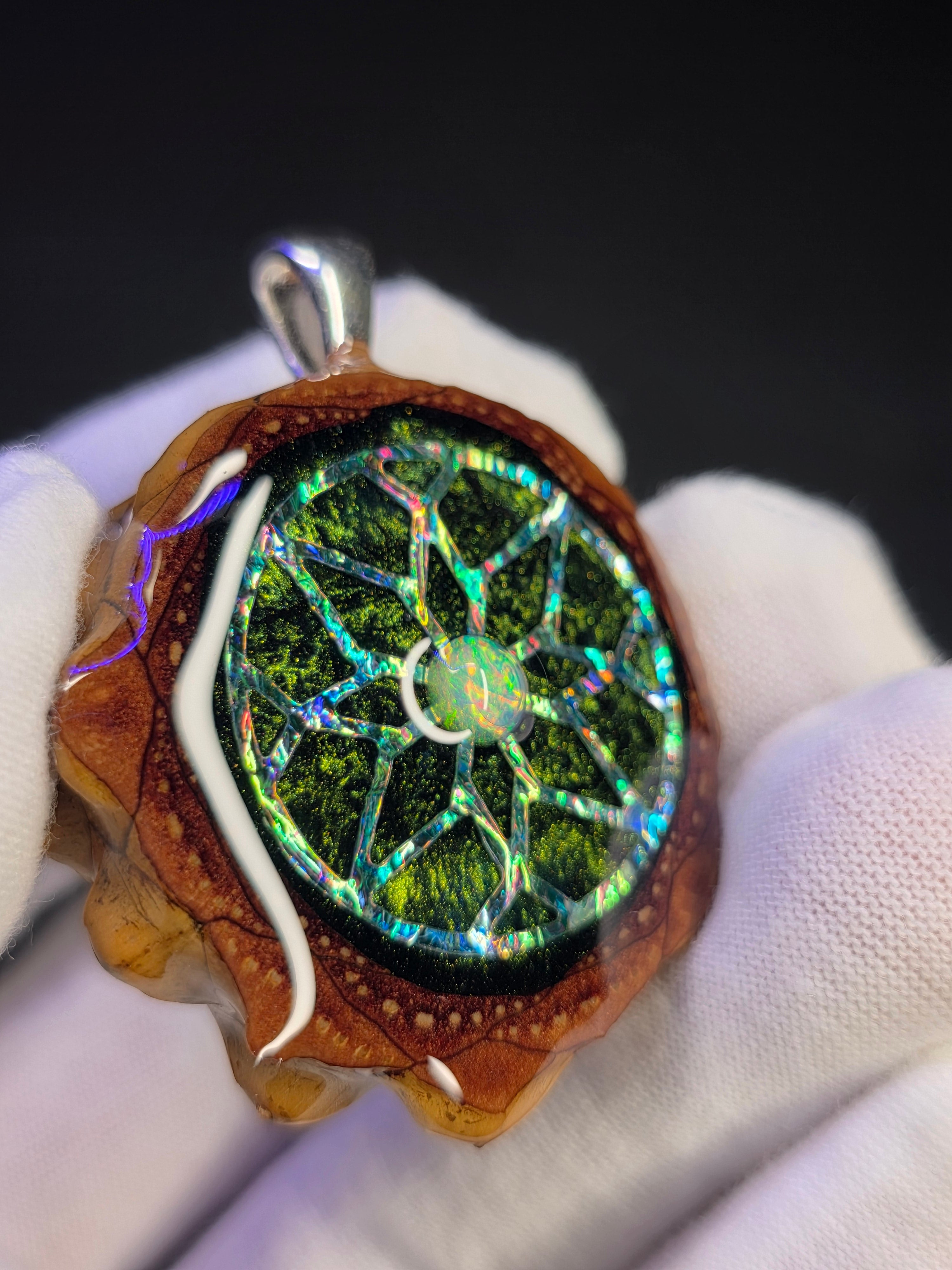 Small Knobcone Pinecone W/ Ethiopian Opal .925 Sterling Silver Bail
