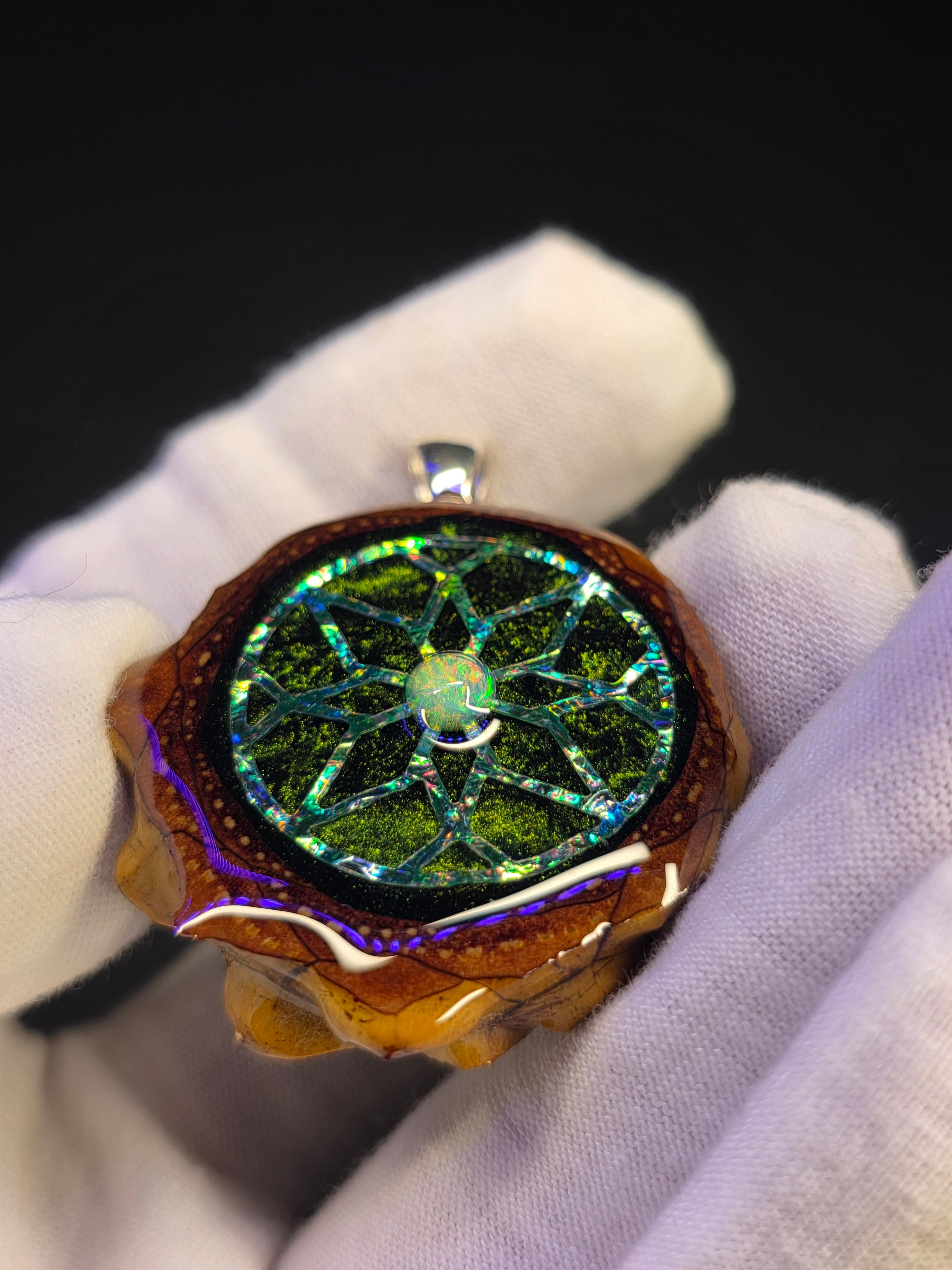 Small Knobcone Pinecone W/ Ethiopian Opal .925 Sterling Silver Bail
