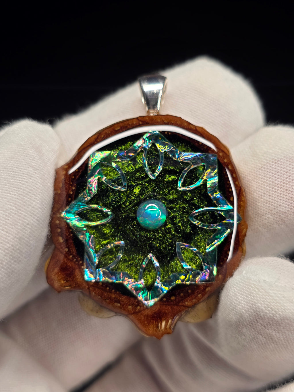 Small Knobcone Pinecone W/ Ethiopian Opal .925 Sterling Silver Bail