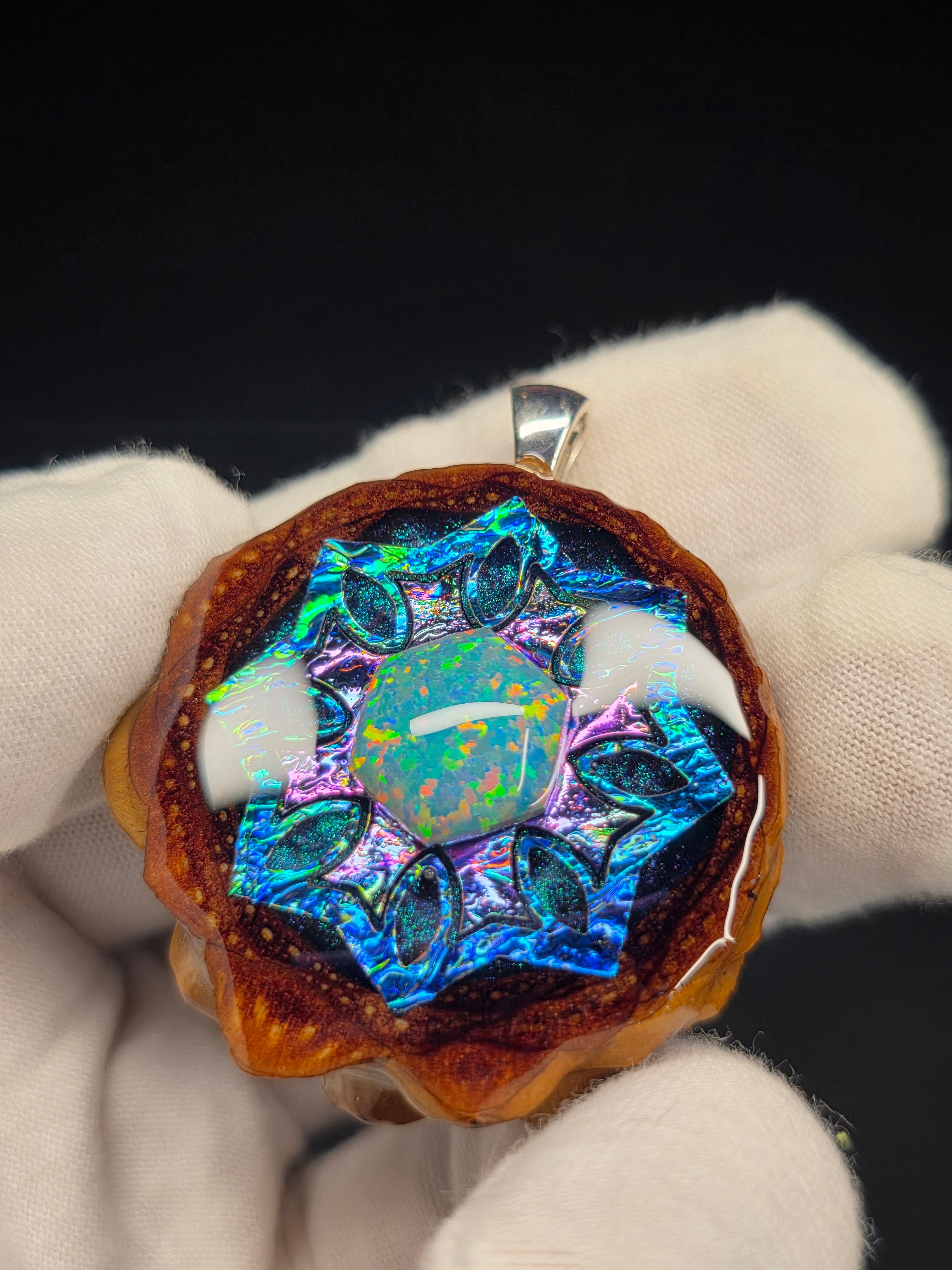 Medium Knobcone Pinecone W/ Bello Opal .925 Sterling Silver Bail