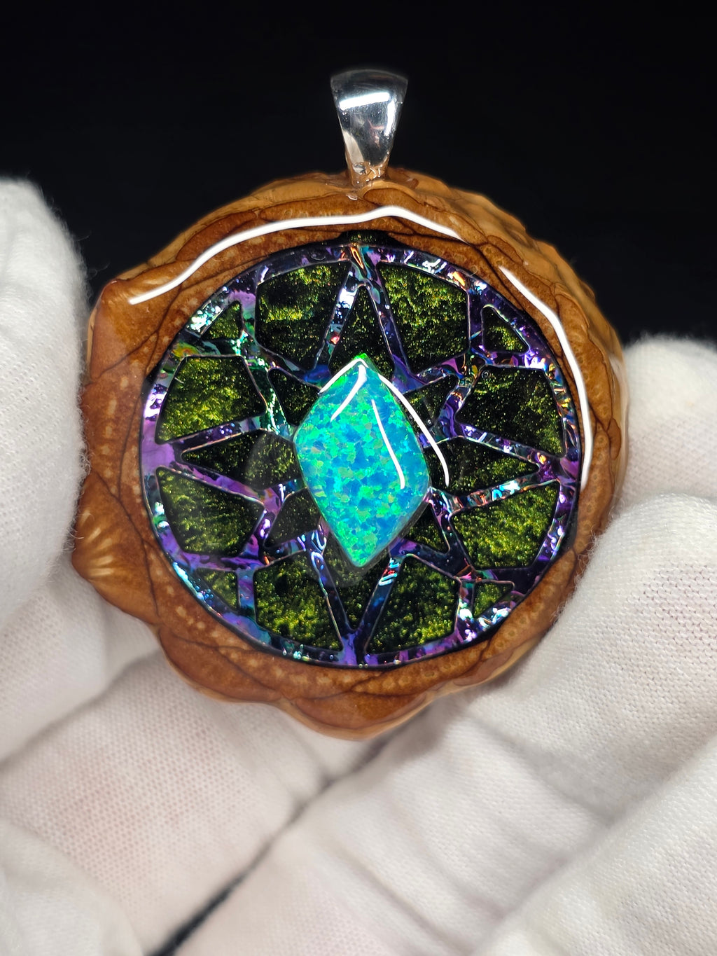 Large Knobcone Pinecone W/ Bello Opal .925 Sterling Silver Bail