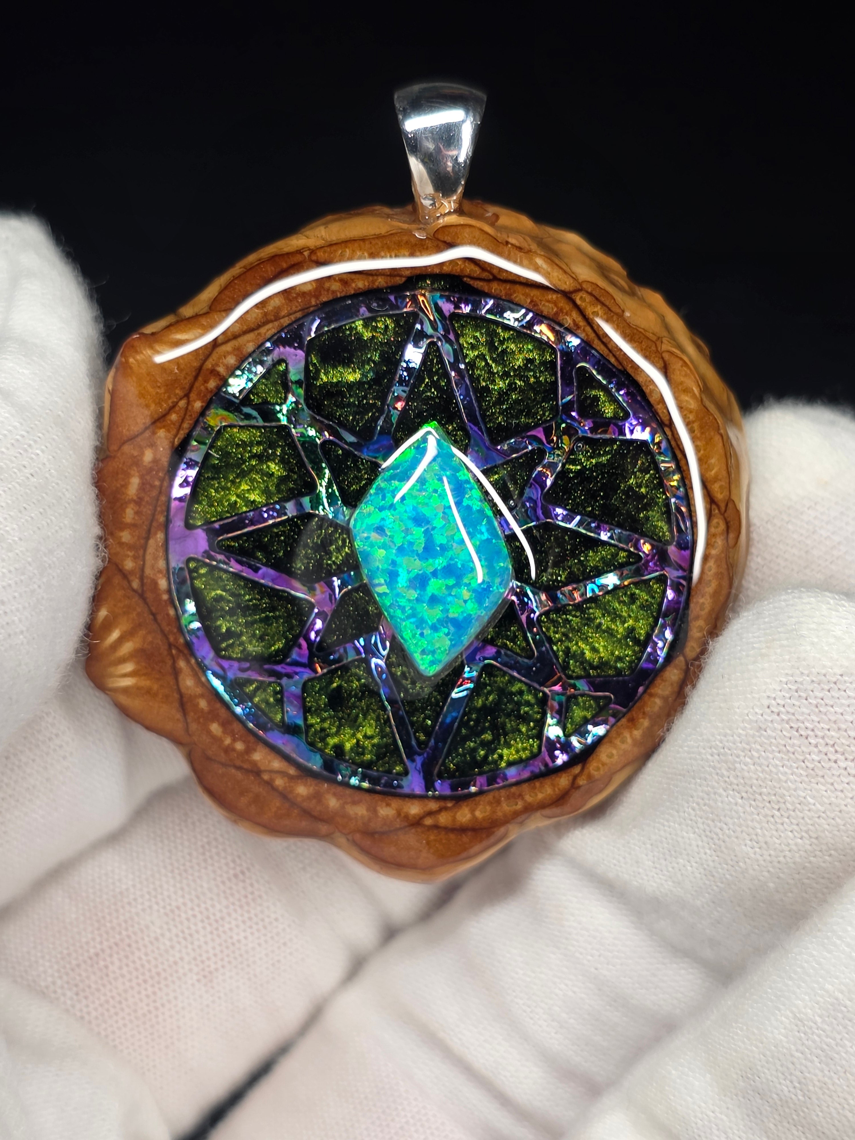 Large Knobcone Pinecone W/ Bello Opal .925 Sterling Silver Bail
