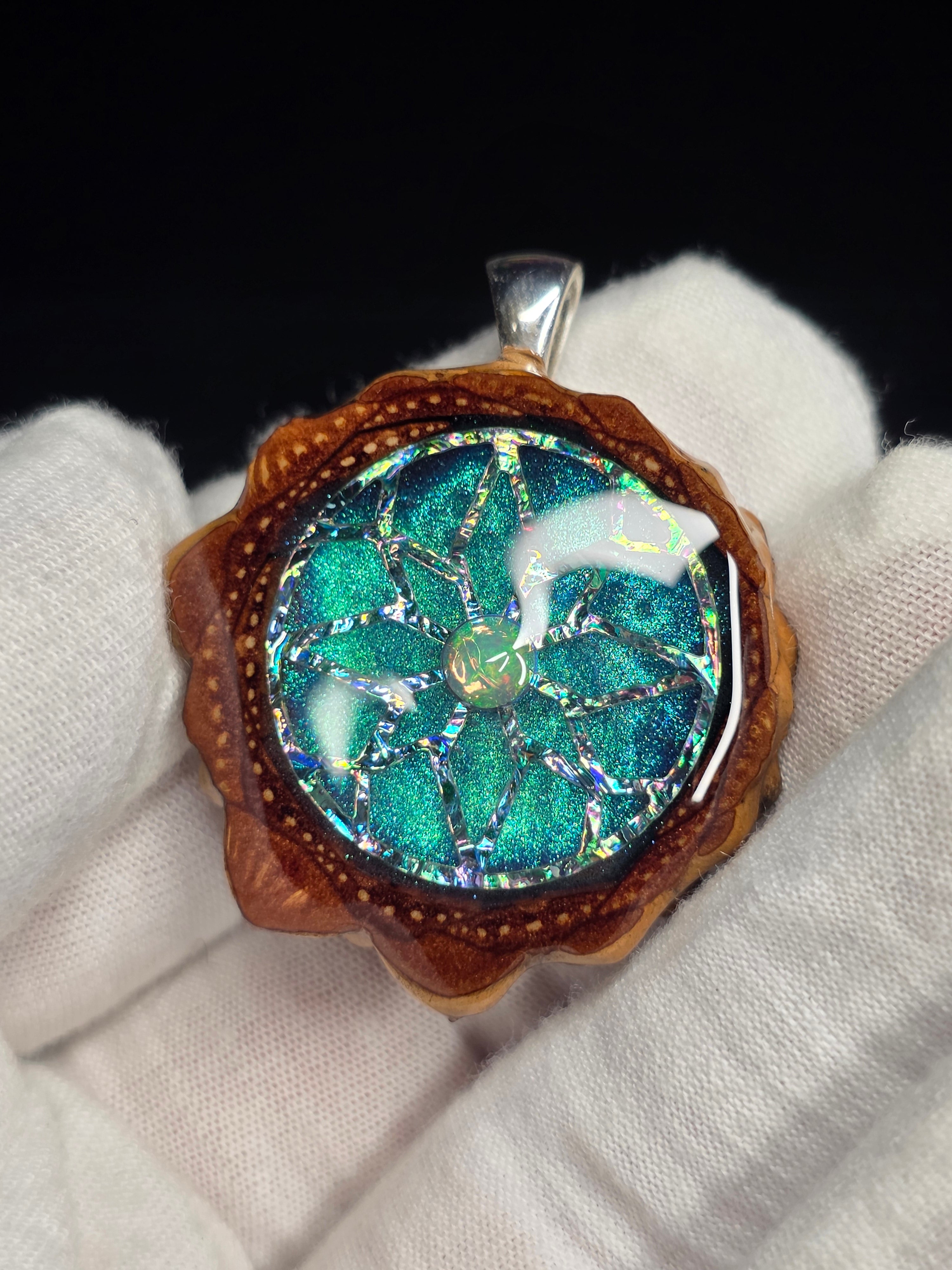 Small Knobcone Pinecone W/ Ethiopian Opal .925 Sterling Silver Bail