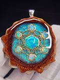 X-Large Knobcone Pinecone Metatrons Cube W/ Bello Opal hexagon/ Ethiopian Opal Accent .925 Sterling Silver Bail