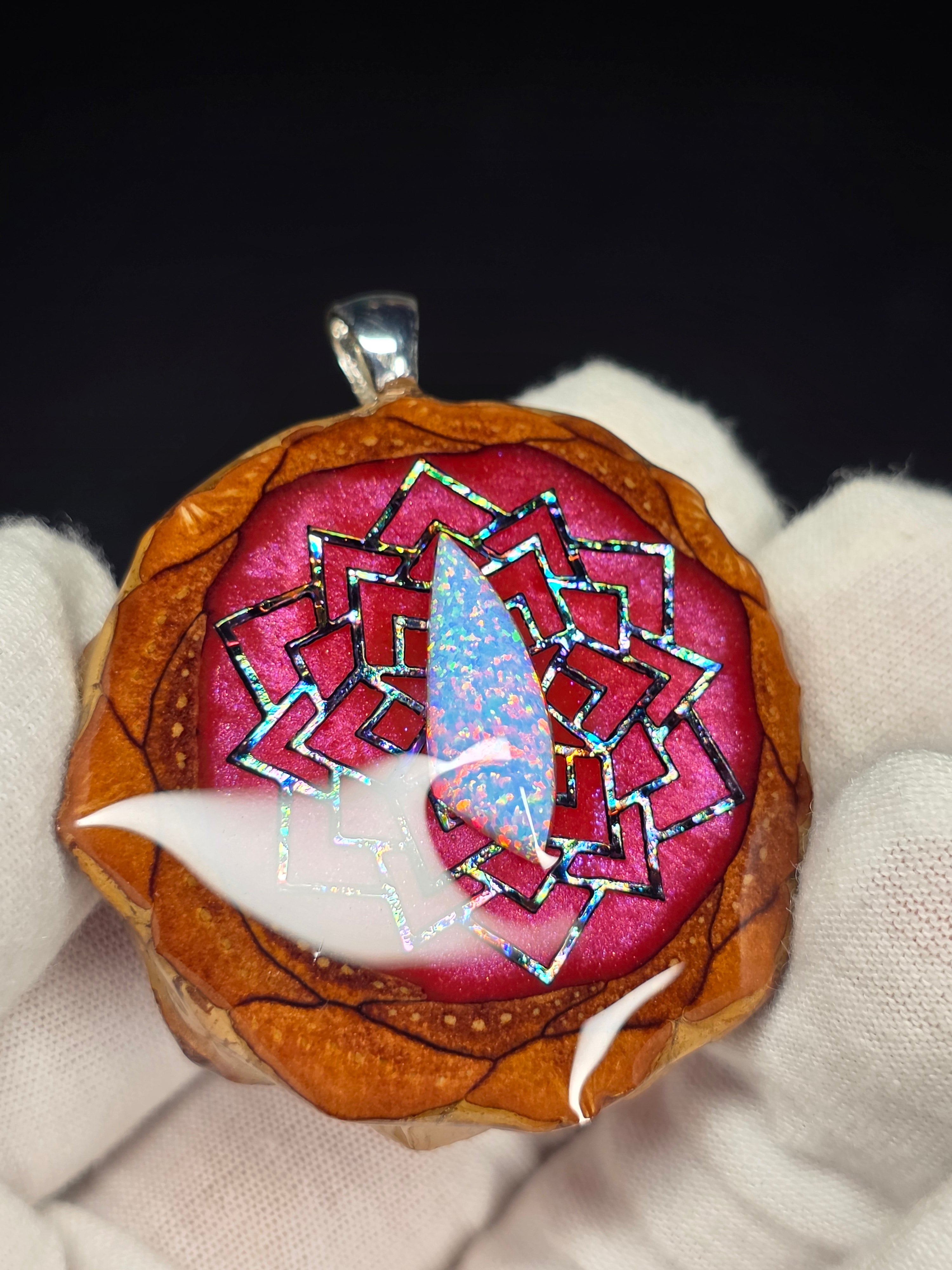 Large Knobcone Pinecone W/ Bello Opal .925 Sterling Silver Bail