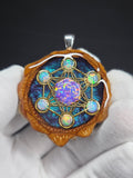 Large Knobcone Pinecone Metatrons Cube W/ Bello Opal hexagon/ Ethiopian Opal Accent .925 Sterling Silver Bail